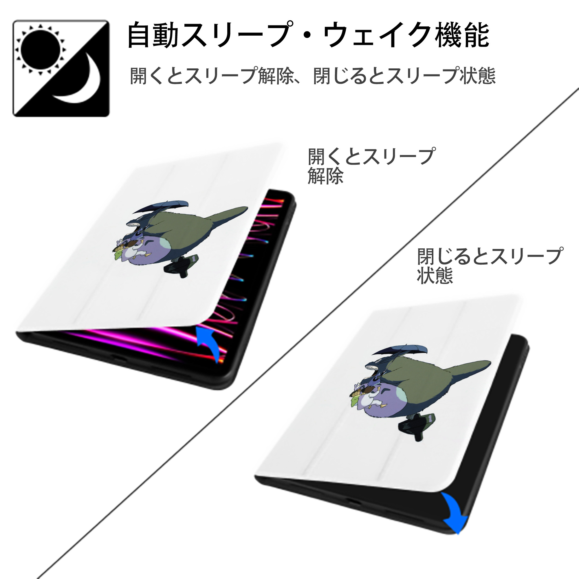 となりのトトロ 草壁メイ 草壁サツキ My Neighbor Totoro Satsuki Kusakabe Mei Kusakabe IPad ケース ペン収納付き 三つ折りスタンド PUレザー×シリコン 対応機種9.5/10.5/10.9インチ
