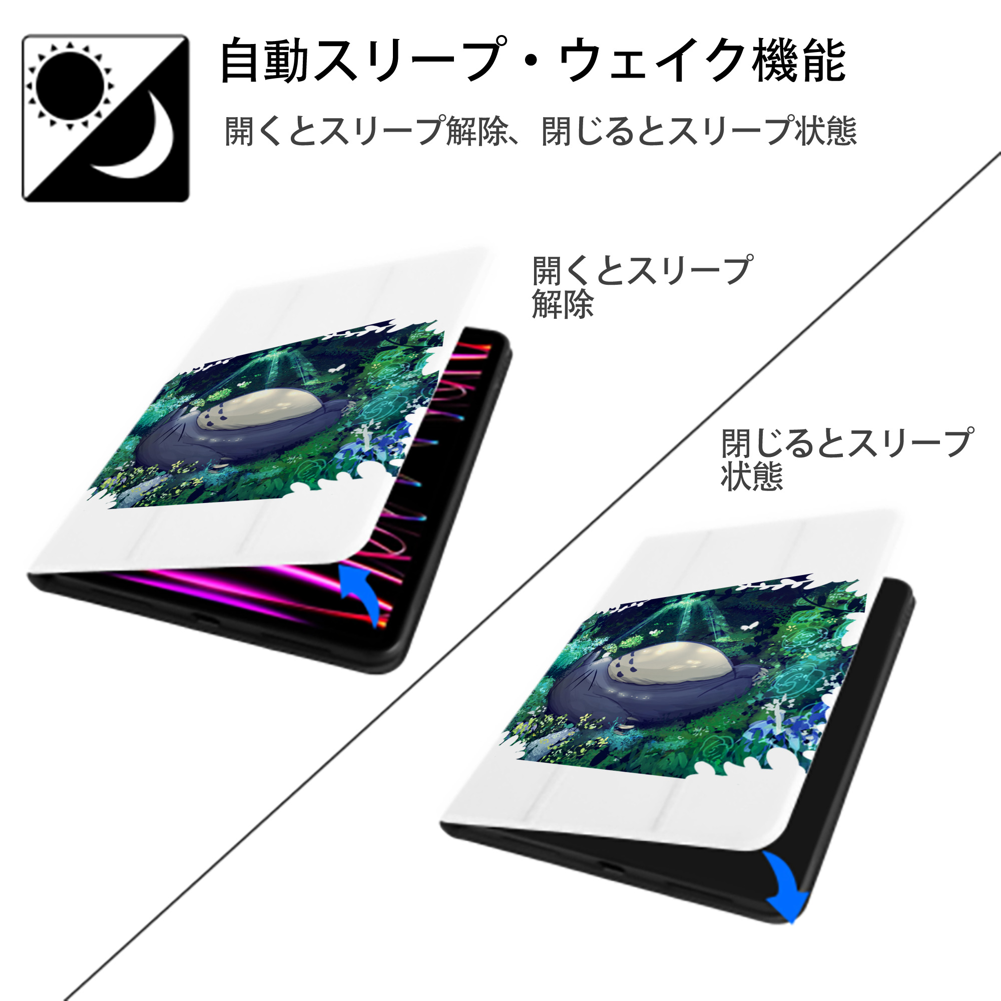 となりのトトロ 草壁メイ 草壁サツキ My Neighbor Totoro Satsuki Kusakabe Mei Kusakabe IPad ケース ペン収納付き 三つ折りスタンド PUレザー×シリコン 対応機種9.5/10.5/10.9インチ
