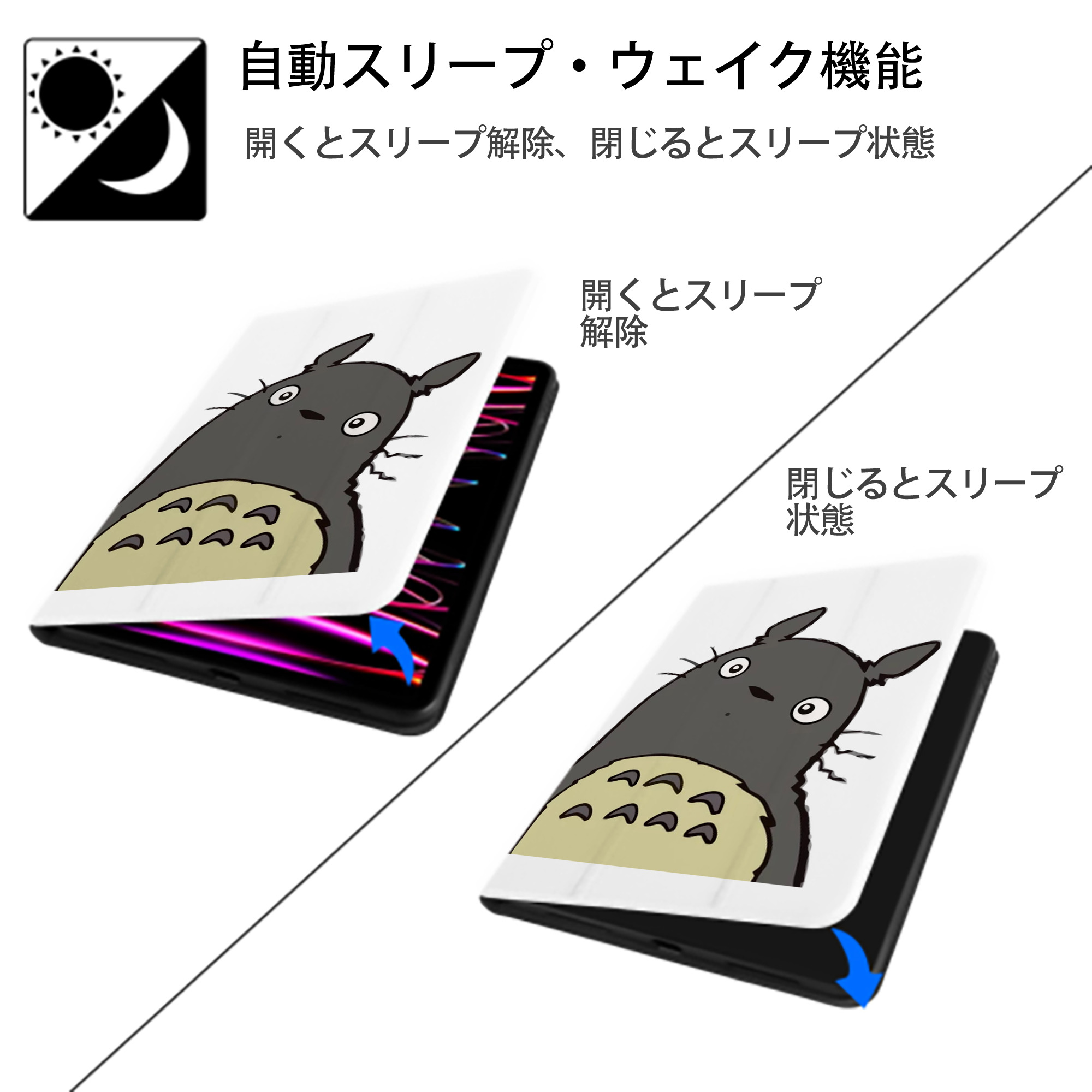 となりのトトロ 草壁メイ 草壁サツキ My Neighbor Totoro Satsuki Kusakabe Mei Kusakabe IPad ケース ペン収納付き 三つ折りスタンド PUレザー×シリコン 対応機種9.5/10.5/10.9インチ