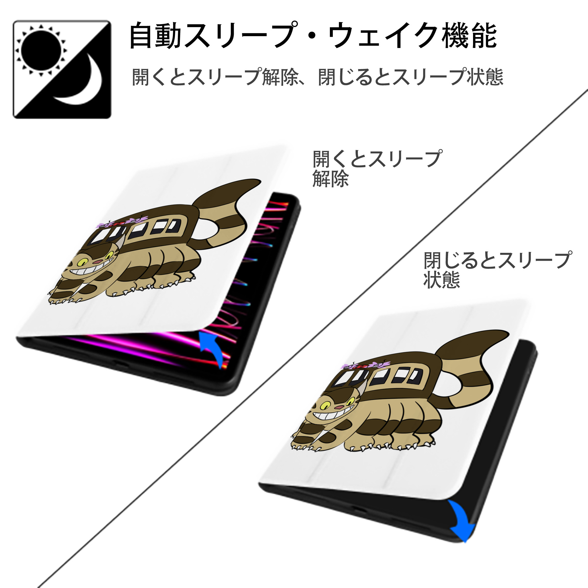 となりのトトロ 草壁メイ 草壁サツキ My Neighbor Totoro Satsuki Kusakabe Mei Kusakabe IPad ケース ペン収納付き 三つ折りスタンド PUレザー×シリコン 対応機種9.5/10.5/10.9インチ