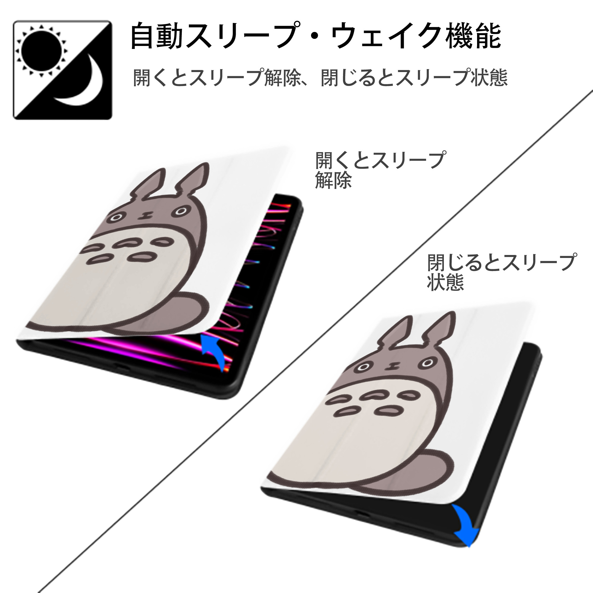 となりのトトロ 草壁メイ 草壁サツキ My Neighbor Totoro Satsuki Kusakabe Mei Kusakabe IPad ケース ペン収納付き 三つ折りスタンド PUレザー×シリコン 対応機種9.5/10.5/10.9インチ