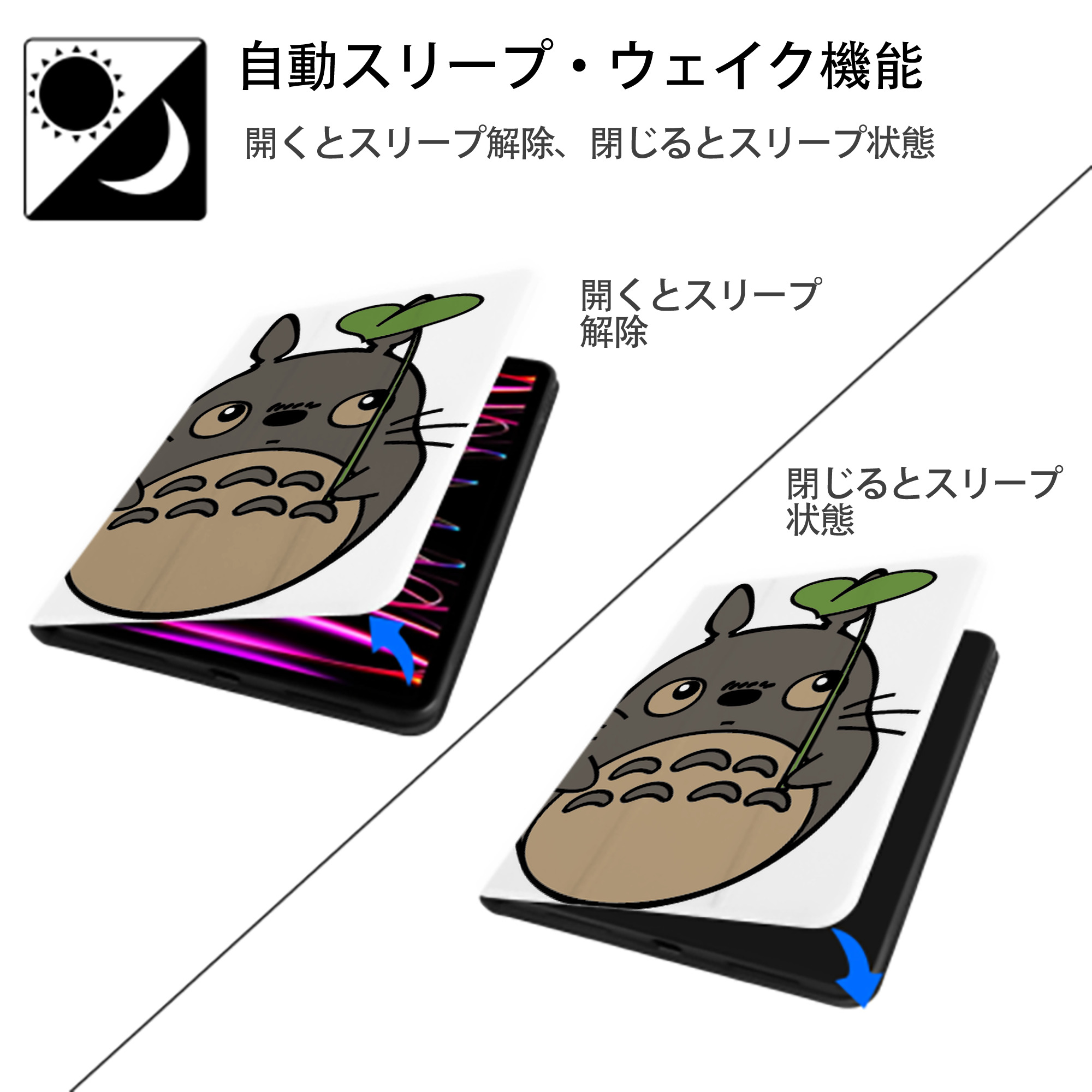 となりのトトロ 草壁メイ 草壁サツキ My Neighbor Totoro Satsuki Kusakabe Mei Kusakabe IPad ケース ペン収納付き 三つ折りスタンド PUレザー×シリコン 対応機種9.5/10.5/10.9インチ