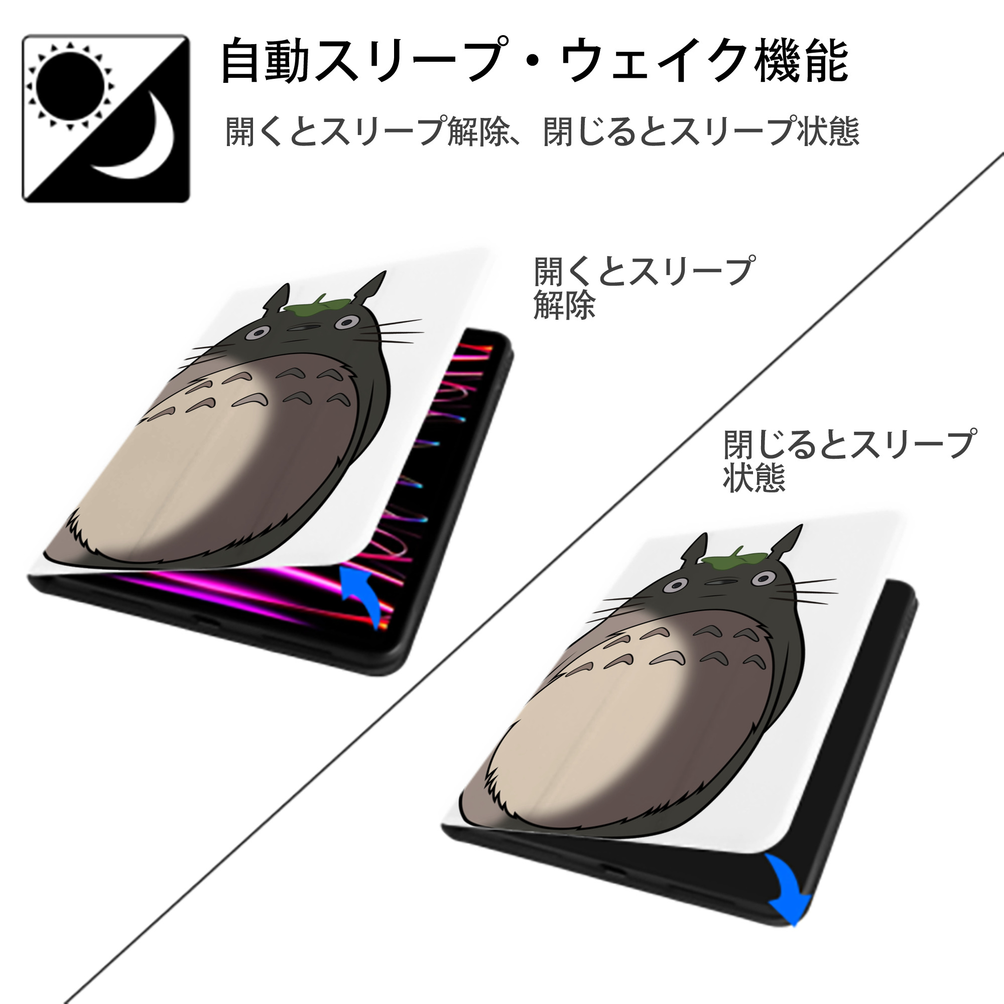 となりのトトロ 草壁メイ 草壁サツキ My Neighbor Totoro Satsuki Kusakabe Mei Kusakabe IPad ケース ペン収納付き 三つ折りスタンド PUレザー×シリコン 対応機種9.5/10.5/10.9インチ