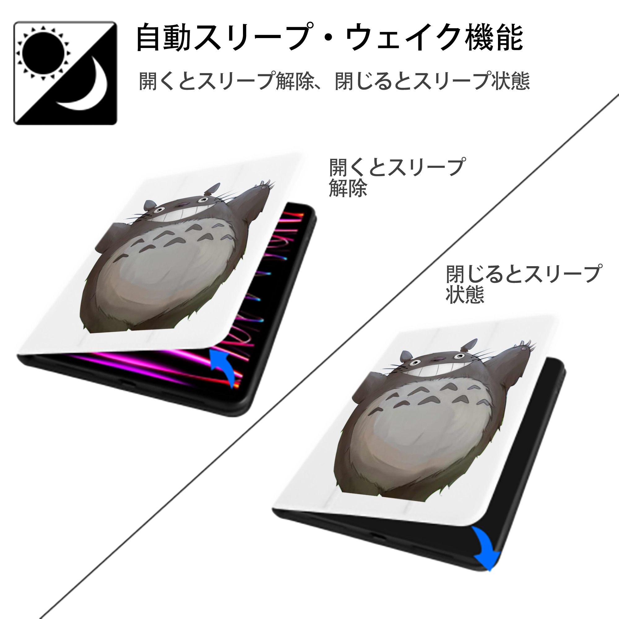 となりのトトロ 草壁メイ 草壁サツキ My Neighbor Totoro Satsuki Kusakabe Mei Kusakabe IPad ケース ペン収納付き 三つ折りスタンド PUレザー×シリコン 対応機種9.5/10.5/10.9インチ