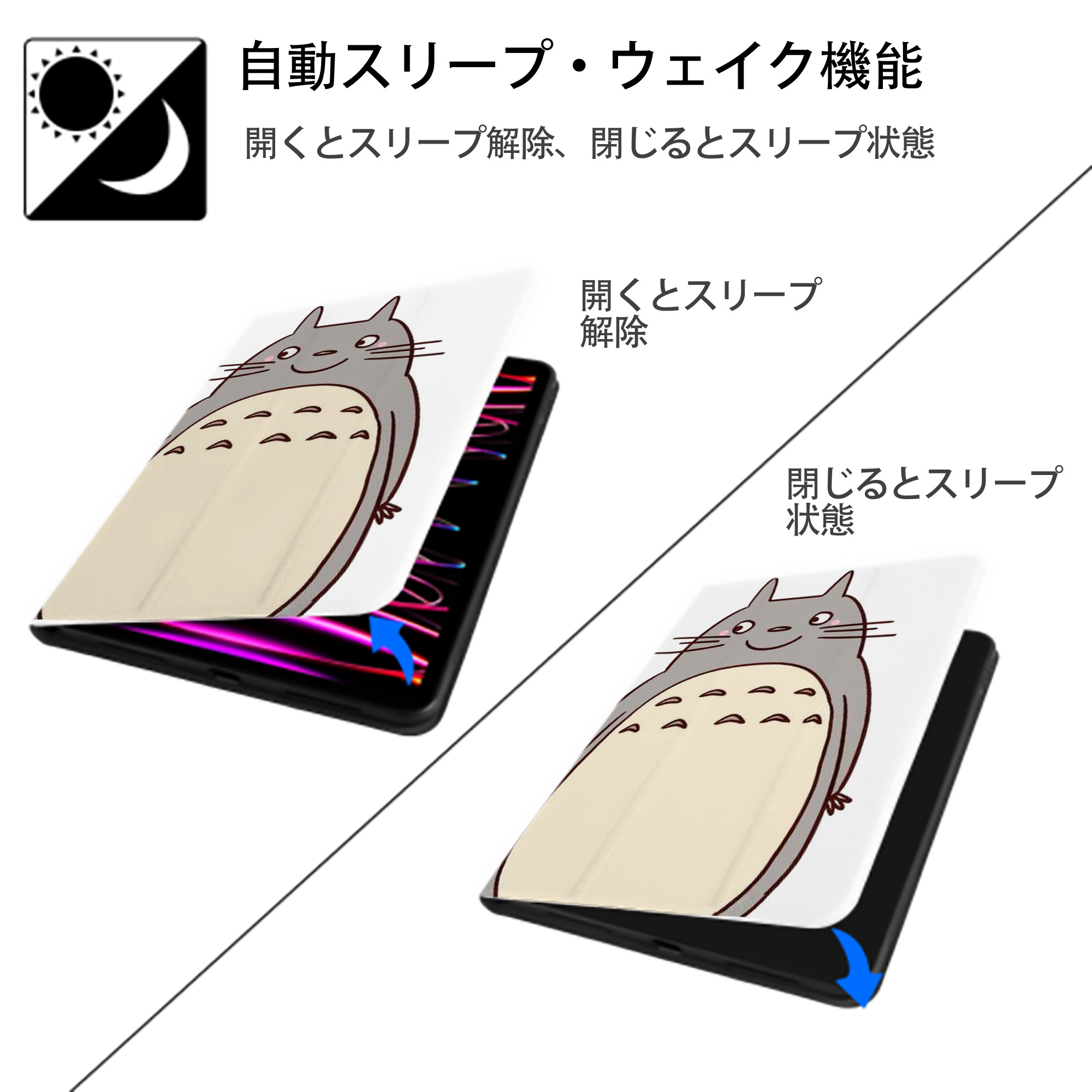 となりのトトロ 草壁メイ 草壁サツキ My Neighbor Totoro Satsuki Kusakabe Mei Kusakabe IPad ケース ペン収納付き 三つ折りスタンド PUレザー×シリコン 対応機種9.5/10.5/10.9インチ