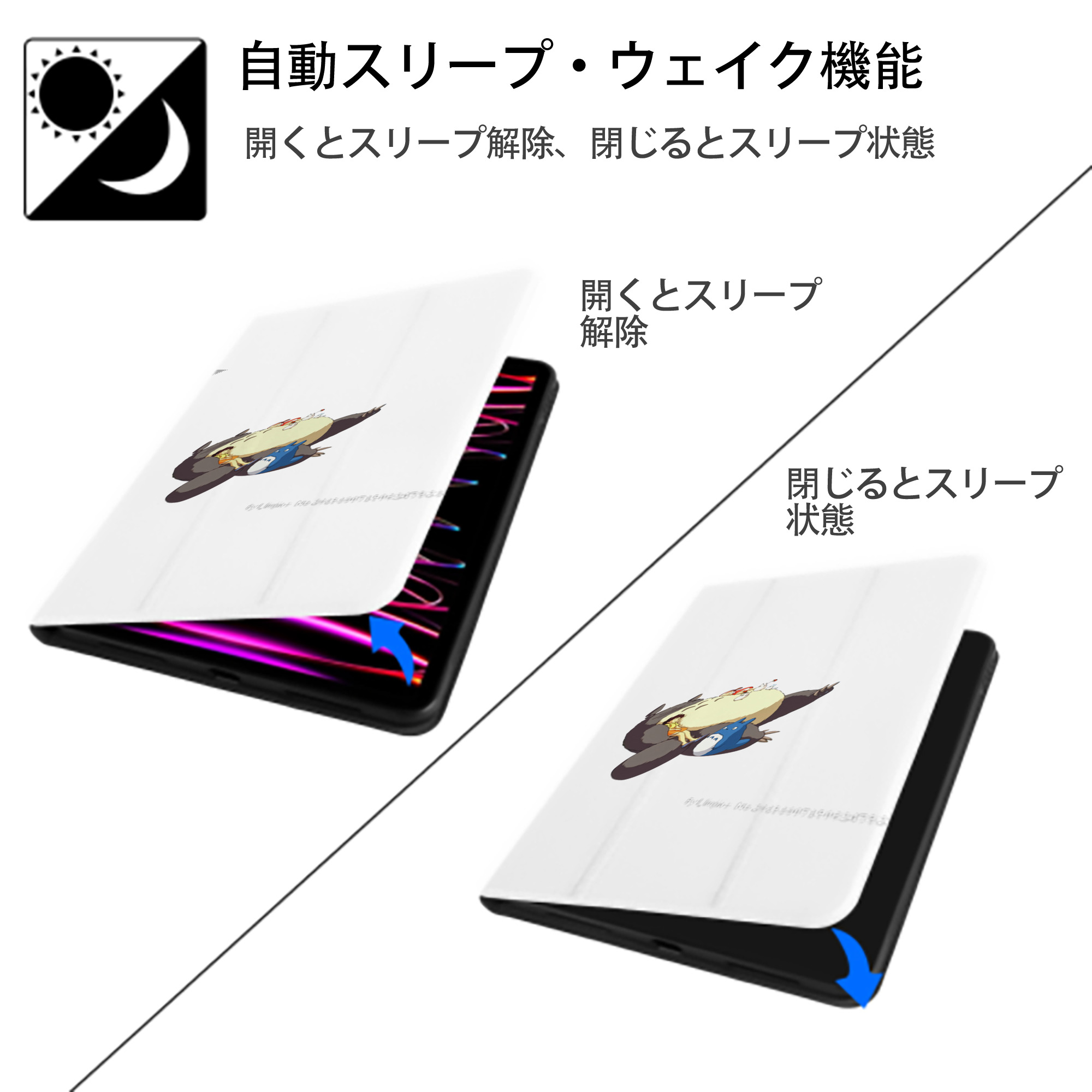 となりのトトロ 草壁メイ 草壁サツキ My Neighbor Totoro Satsuki Kusakabe Mei Kusakabe IPad ケース ペン収納付き 三つ折りスタンド PUレザー×シリコン 対応機種9.5/10.5/10.9インチ