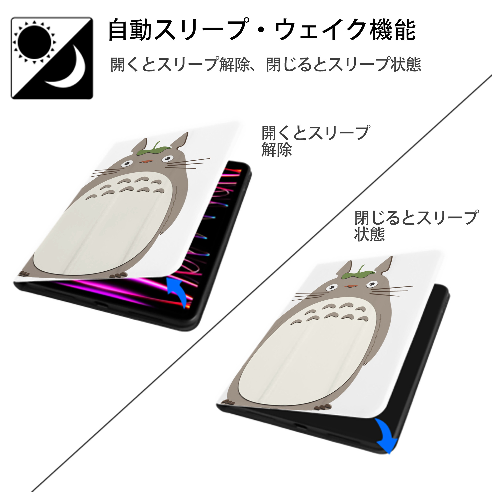 となりのトトロ 草壁メイ 草壁サツキ My Neighbor Totoro Satsuki Kusakabe Mei Kusakabe IPad ケース ペン収納付き 三つ折りスタンド PUレザー×シリコン 対応機種9.5/10.5/10.9インチ