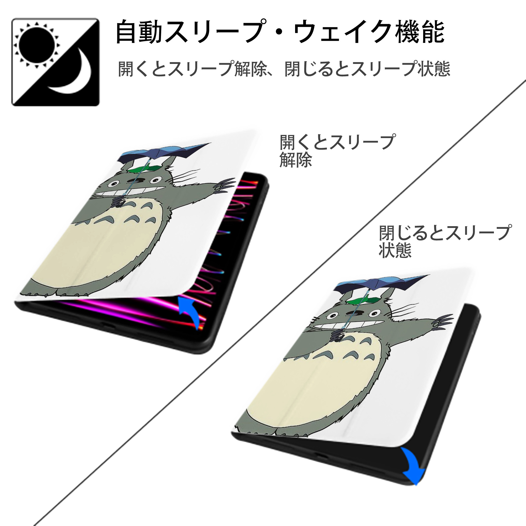 となりのトトロ 草壁メイ 草壁サツキ My Neighbor Totoro Satsuki Kusakabe Mei Kusakabe IPad ケース ペン収納付き 三つ折りスタンド PUレザー×シリコン 対応機種9.5/10.5/10.9インチ