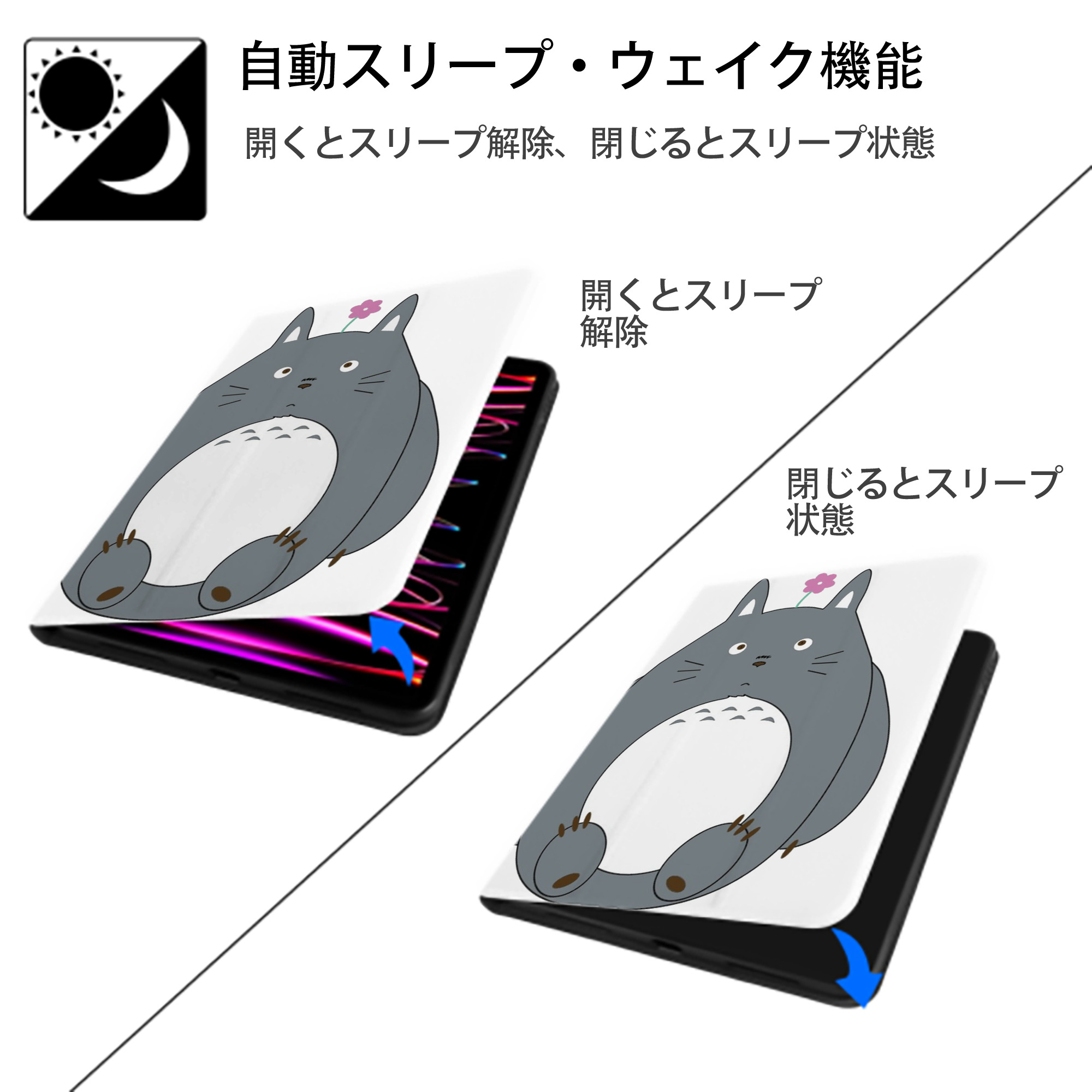 となりのトトロ 草壁メイ 草壁サツキ My Neighbor Totoro Satsuki Kusakabe Mei Kusakabe IPad ケース ペン収納付き 三つ折りスタンド PUレザー×シリコン 対応機種9.5/10.5/10.9インチ