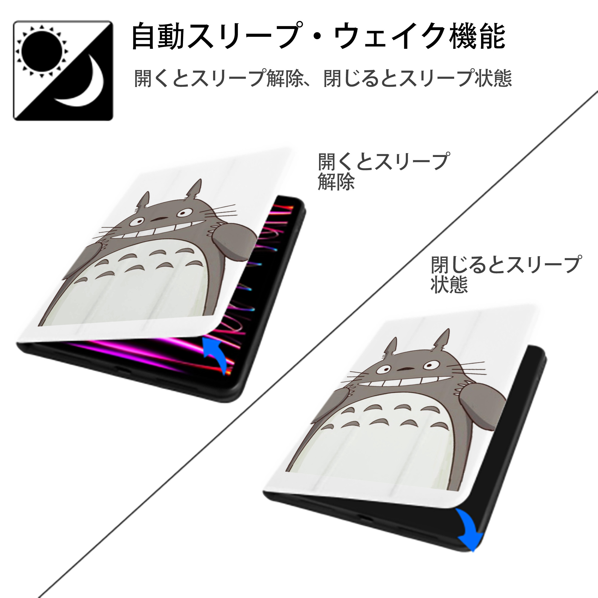 となりのトトロ 草壁メイ 草壁サツキ My Neighbor Totoro Satsuki Kusakabe Mei Kusakabe IPad ケース ペン収納付き 三つ折りスタンド PUレザー×シリコン 対応機種9.5/10.5/10.9インチ