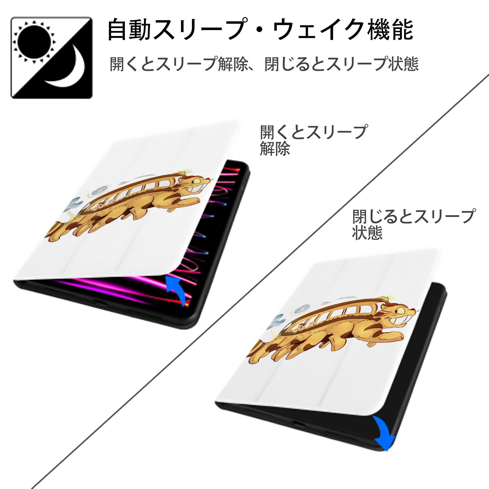 となりのトトロ 草壁メイ 草壁サツキ My Neighbor Totoro Satsuki Kusakabe Mei Kusakabe IPad ケース ペン収納付き 三つ折りスタンド PUレザー×シリコン 対応機種9.5/10.5/10.9インチ
