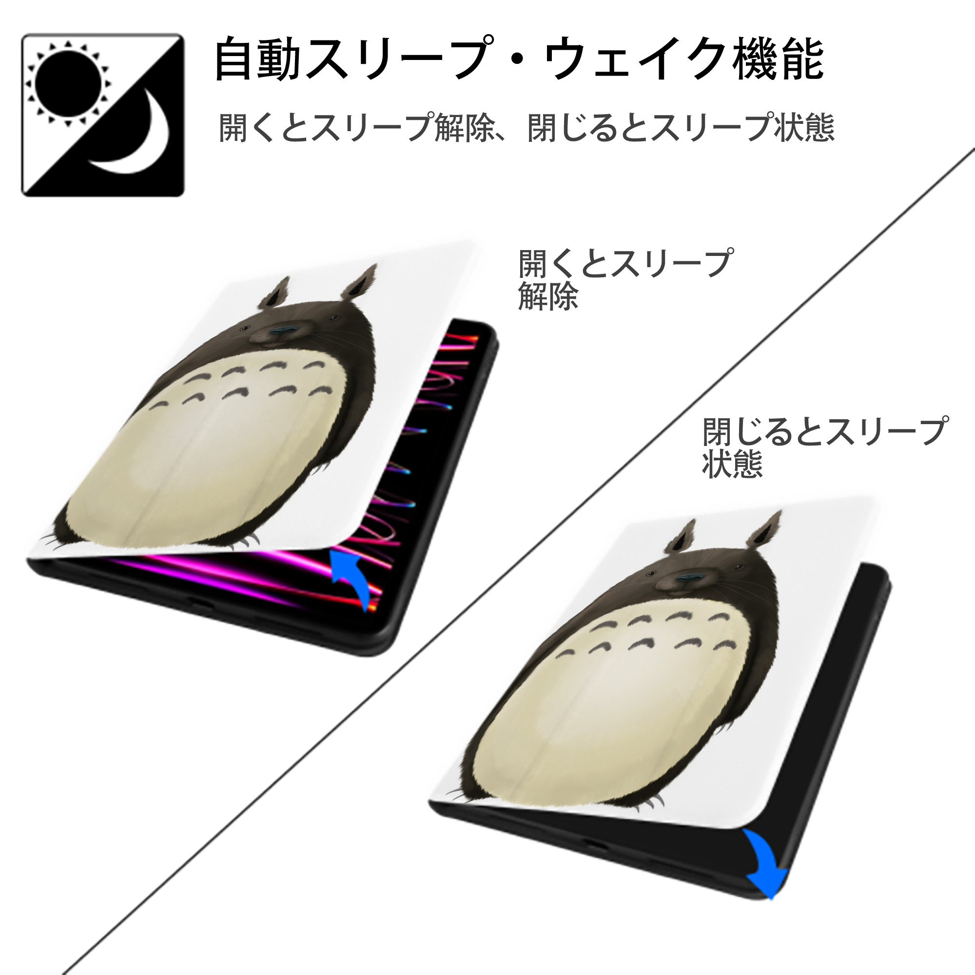 となりのトトロ 草壁メイ 草壁サツキ My Neighbor Totoro Satsuki Kusakabe Mei Kusakabe IPad ケース ペン収納付き 三つ折りスタンド PUレザー×シリコン 対応機種9.5/10.5/10.9インチ