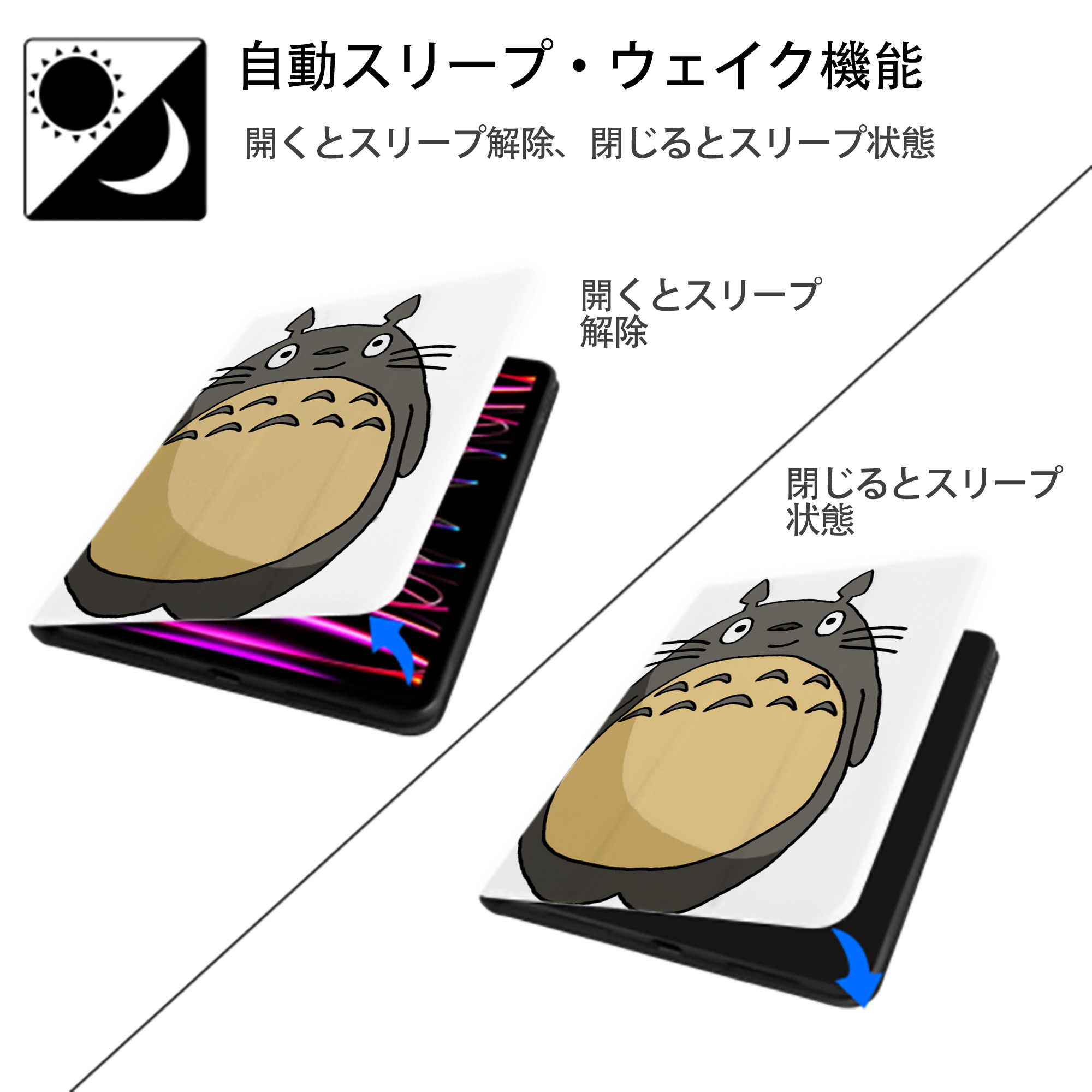 となりのトトロ 草壁メイ 草壁サツキ My Neighbor Totoro Satsuki Kusakabe Mei Kusakabe IPad ケース ペン収納付き 三つ折りスタンド PUレザー×シリコン 対応機種9.5/10.5/10.9インチ
