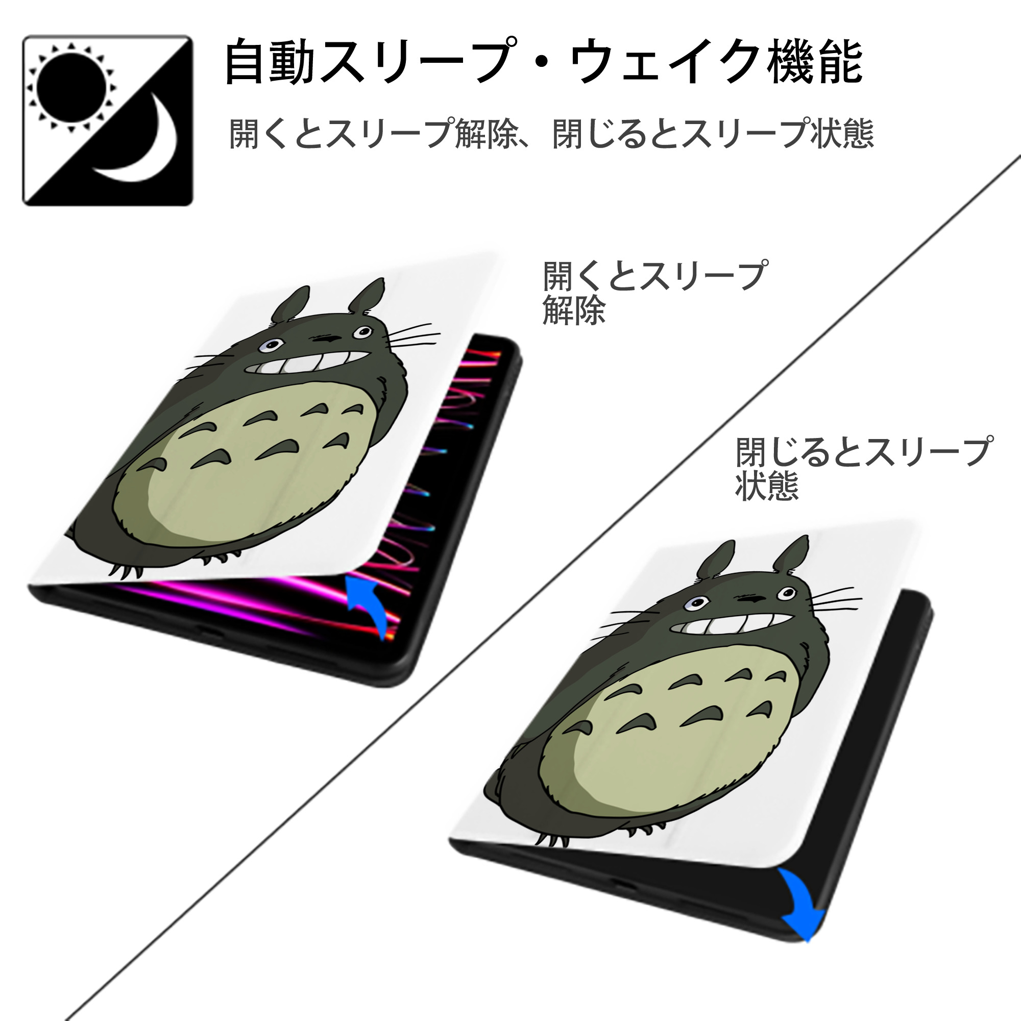 となりのトトロ 草壁メイ 草壁サツキ My Neighbor Totoro Satsuki Kusakabe Mei Kusakabe IPad ケース ペン収納付き 三つ折りスタンド PUレザー×シリコン 対応機種9.5/10.5/10.9インチ