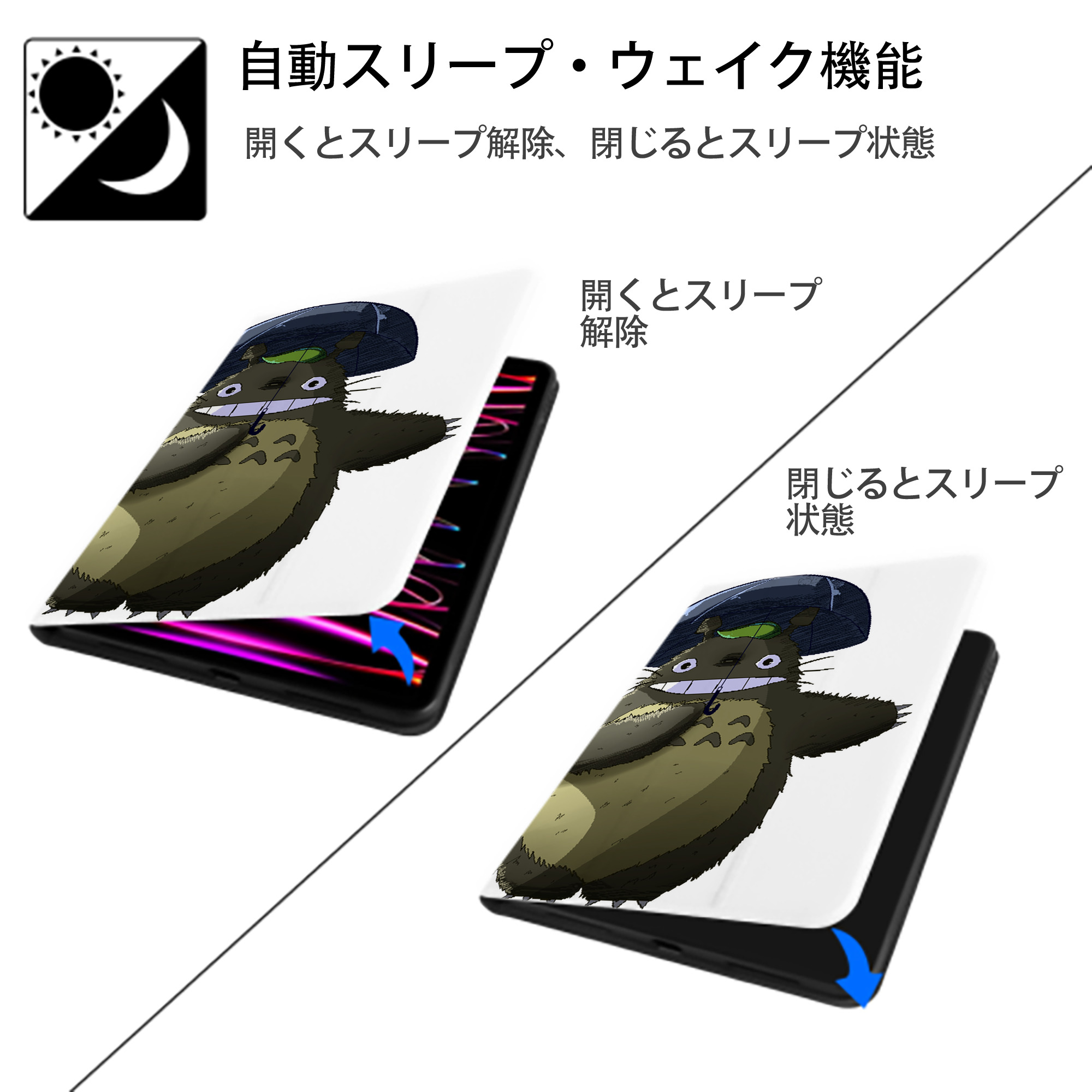 となりのトトロ 草壁メイ 草壁サツキ My Neighbor Totoro Satsuki Kusakabe Mei Kusakabe IPad ケース ペン収納付き 三つ折りスタンド PUレザー×シリコン 対応機種9.5/10.5/10.9インチ
