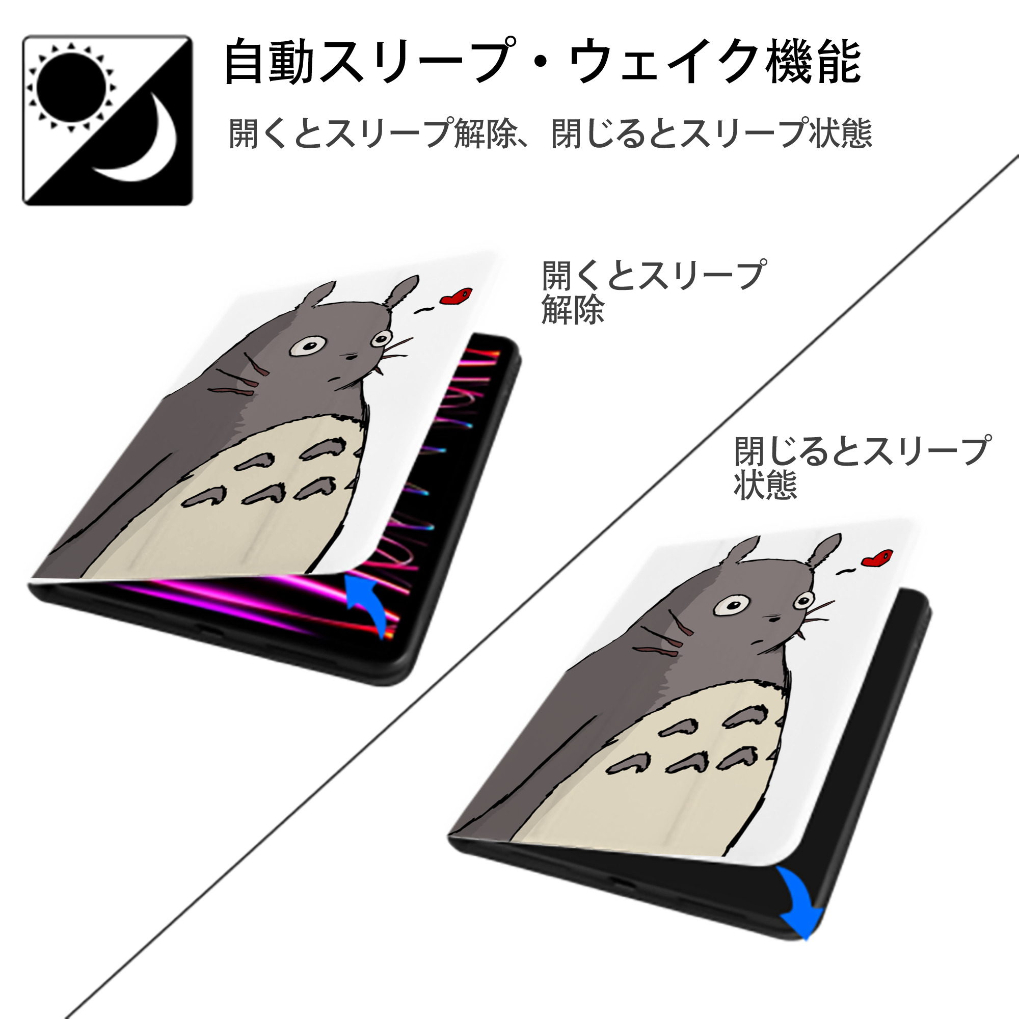 となりのトトロ 草壁メイ 草壁サツキ My Neighbor Totoro Satsuki Kusakabe Mei Kusakabe IPad ケース ペン収納付き 三つ折りスタンド PUレザー×シリコン 対応機種9.5/10.5/10.9インチ