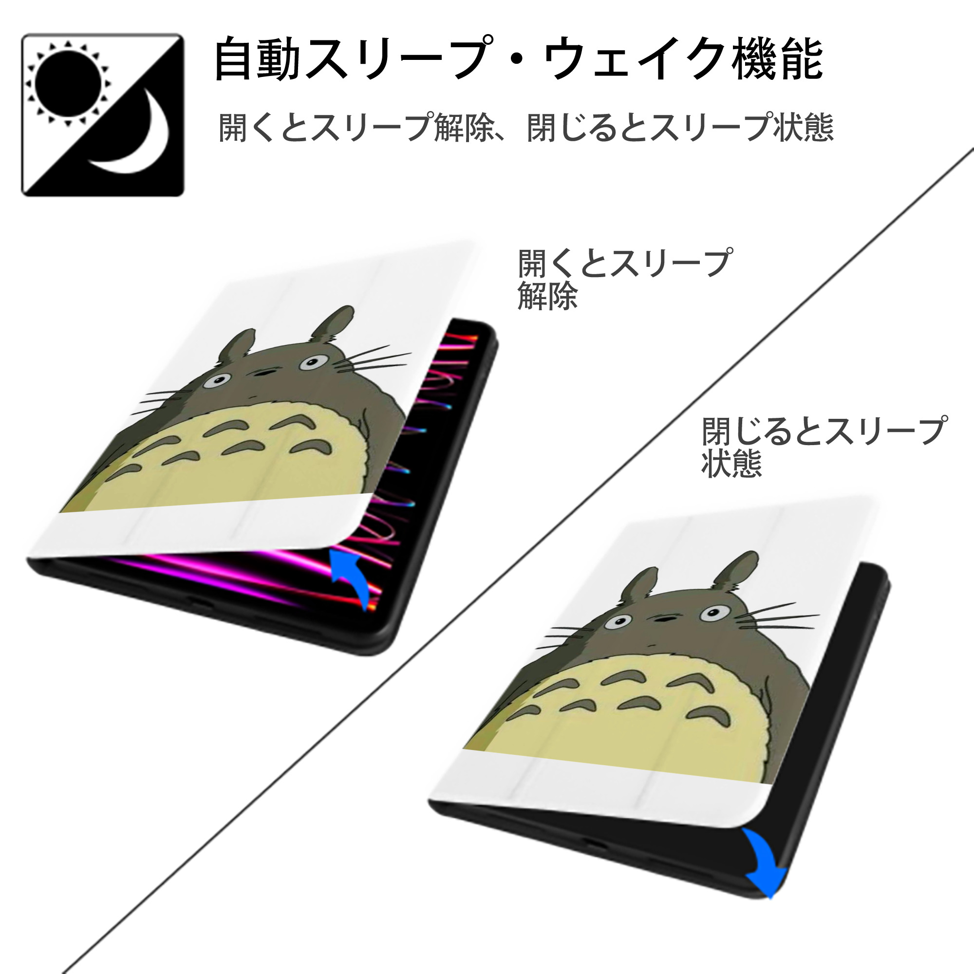 となりのトトロ 草壁メイ 草壁サツキ My Neighbor Totoro Satsuki Kusakabe Mei Kusakabe IPad ケース ペン収納付き 三つ折りスタンド PUレザー×シリコン 対応機種9.5/10.5/10.9インチ