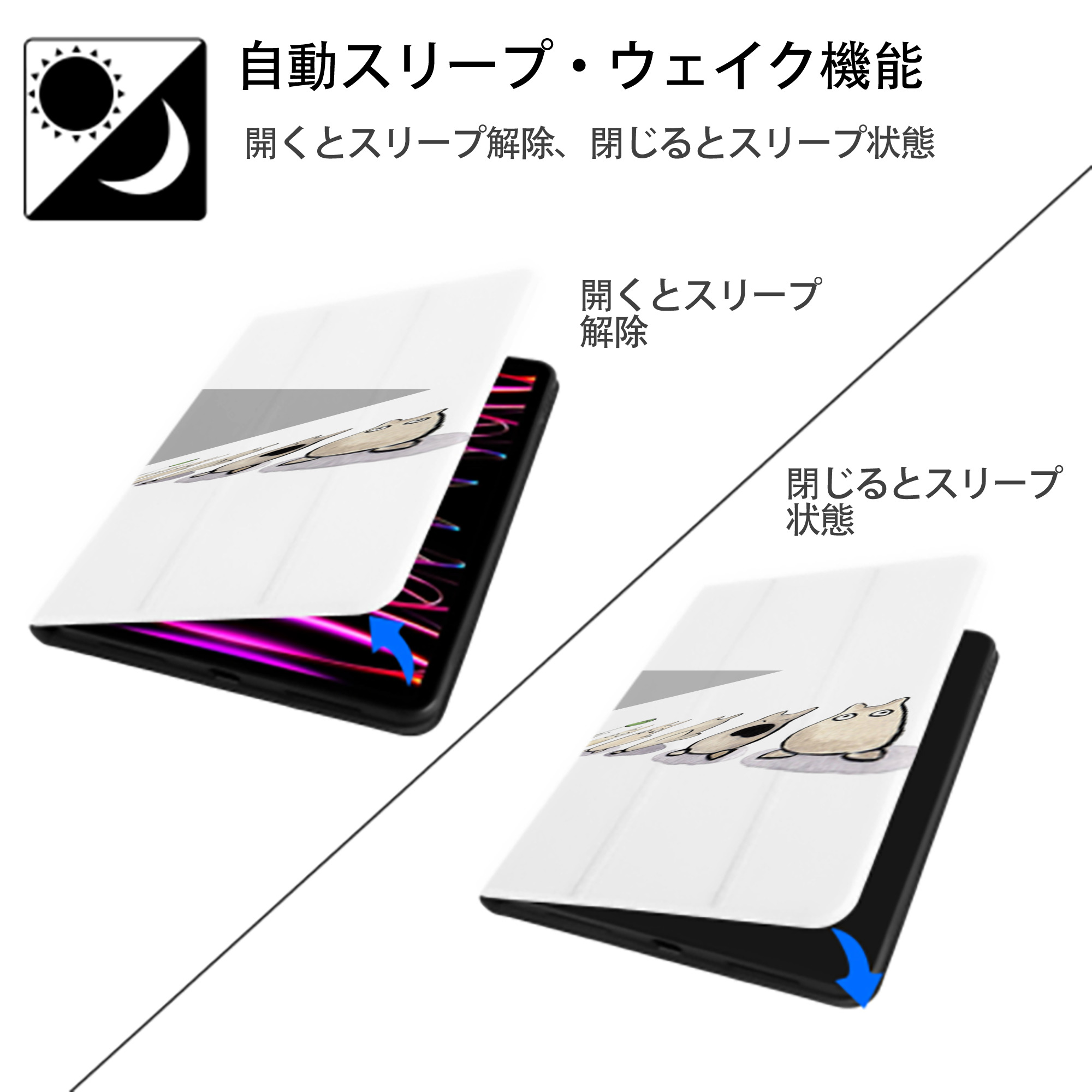 となりのトトロ 草壁メイ 草壁サツキ My Neighbor Totoro Satsuki Kusakabe Mei Kusakabe IPad ケース ペン収納付き 三つ折りスタンド PUレザー×シリコン 対応機種9.5/10.5/10.9インチ