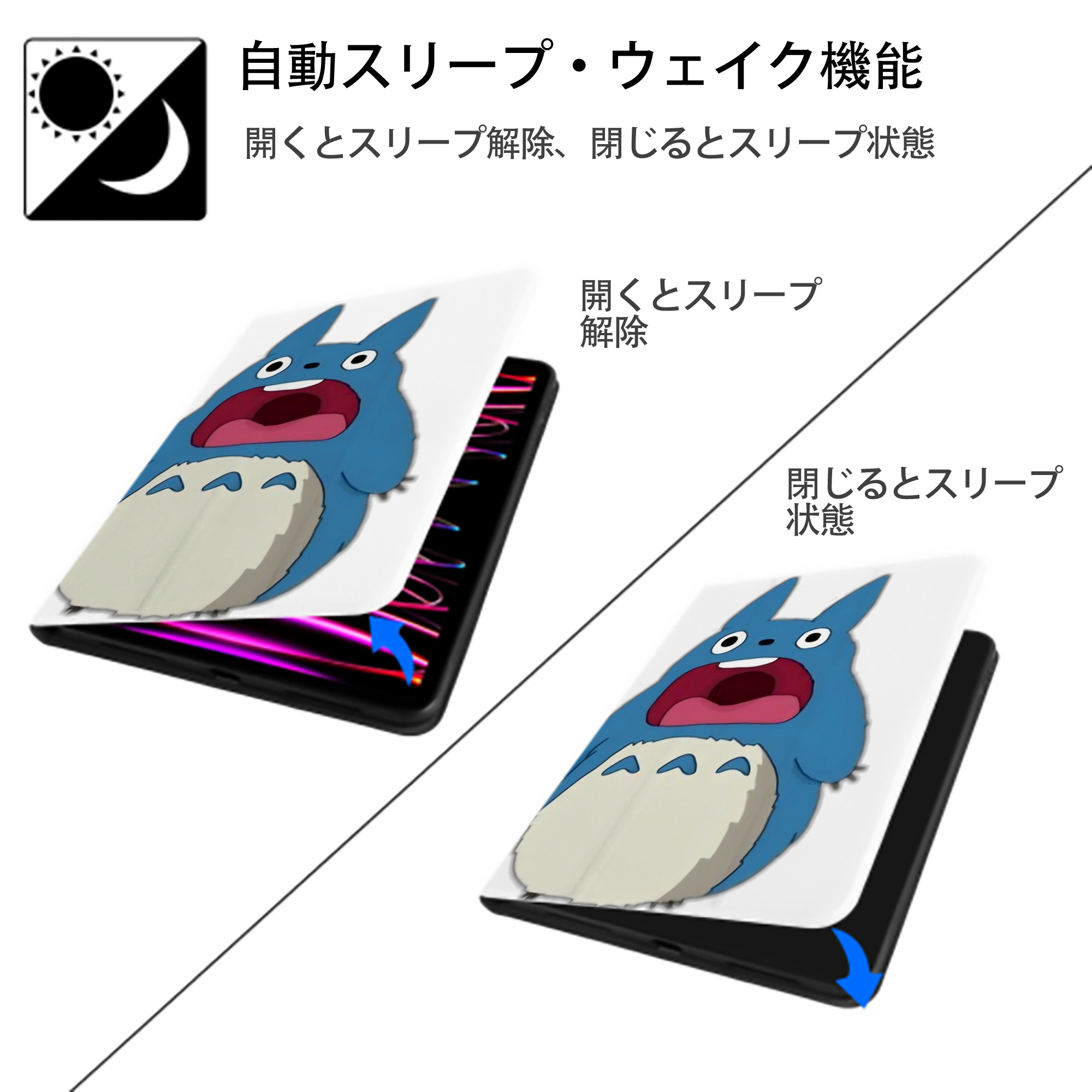 となりのトトロ 草壁メイ 草壁サツキ My Neighbor Totoro Satsuki Kusakabe Mei Kusakabe IPad ケース ペン収納付き 三つ折りスタンド PUレザー×シリコン 対応機種9.5/10.5/10.9インチ