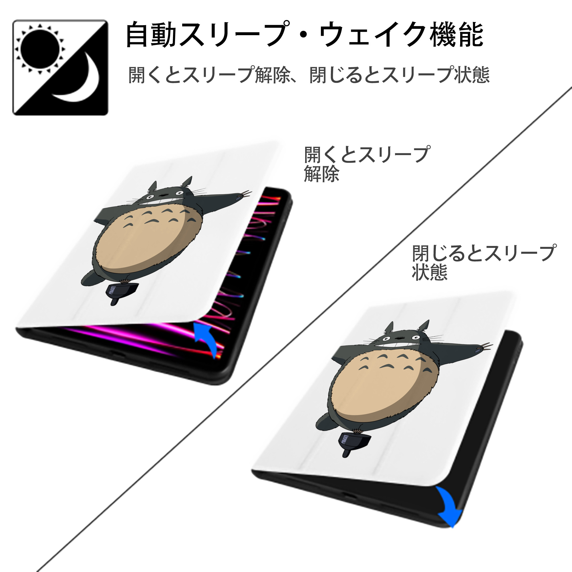 となりのトトロ 草壁メイ 草壁サツキ My Neighbor Totoro Satsuki Kusakabe Mei Kusakabe IPad ケース ペン収納付き 三つ折りスタンド PUレザー×シリコン 対応機種9.5/10.5/10.9インチ