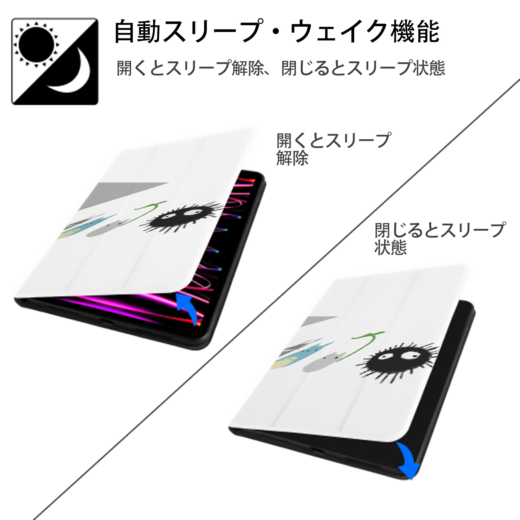 となりのトトロ 草壁メイ 草壁サツキ My Neighbor Totoro Satsuki Kusakabe Mei Kusakabe IPad ケース ペン収納付き 三つ折りスタンド PUレザー×シリコン 対応機種9.5/10.5/10.9インチ
