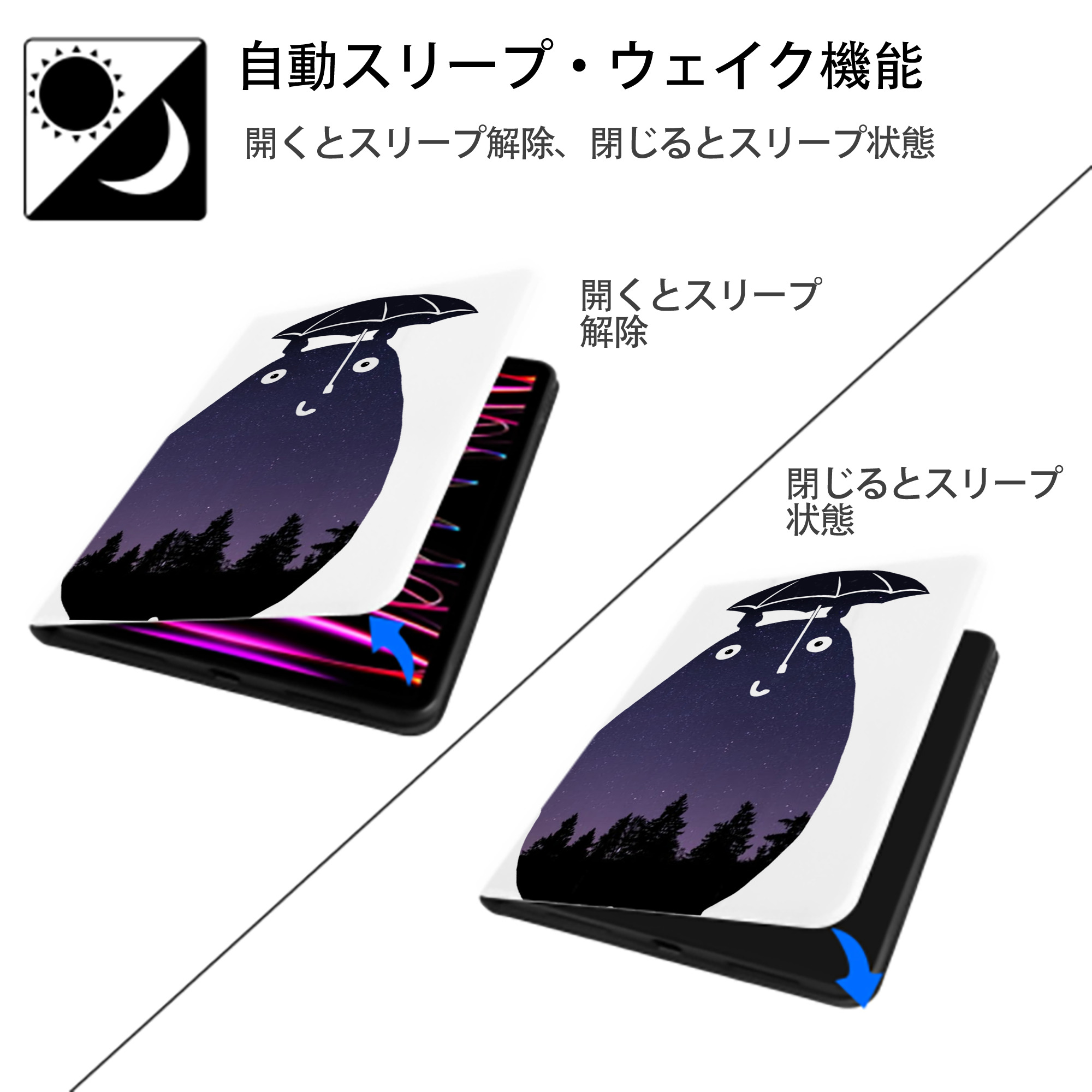 となりのトトロ 草壁メイ 草壁サツキ My Neighbor Totoro Satsuki Kusakabe Mei Kusakabe IPad ケース ペン収納付き 三つ折りスタンド PUレザー×シリコン 対応機種9.5/10.5/10.9インチ