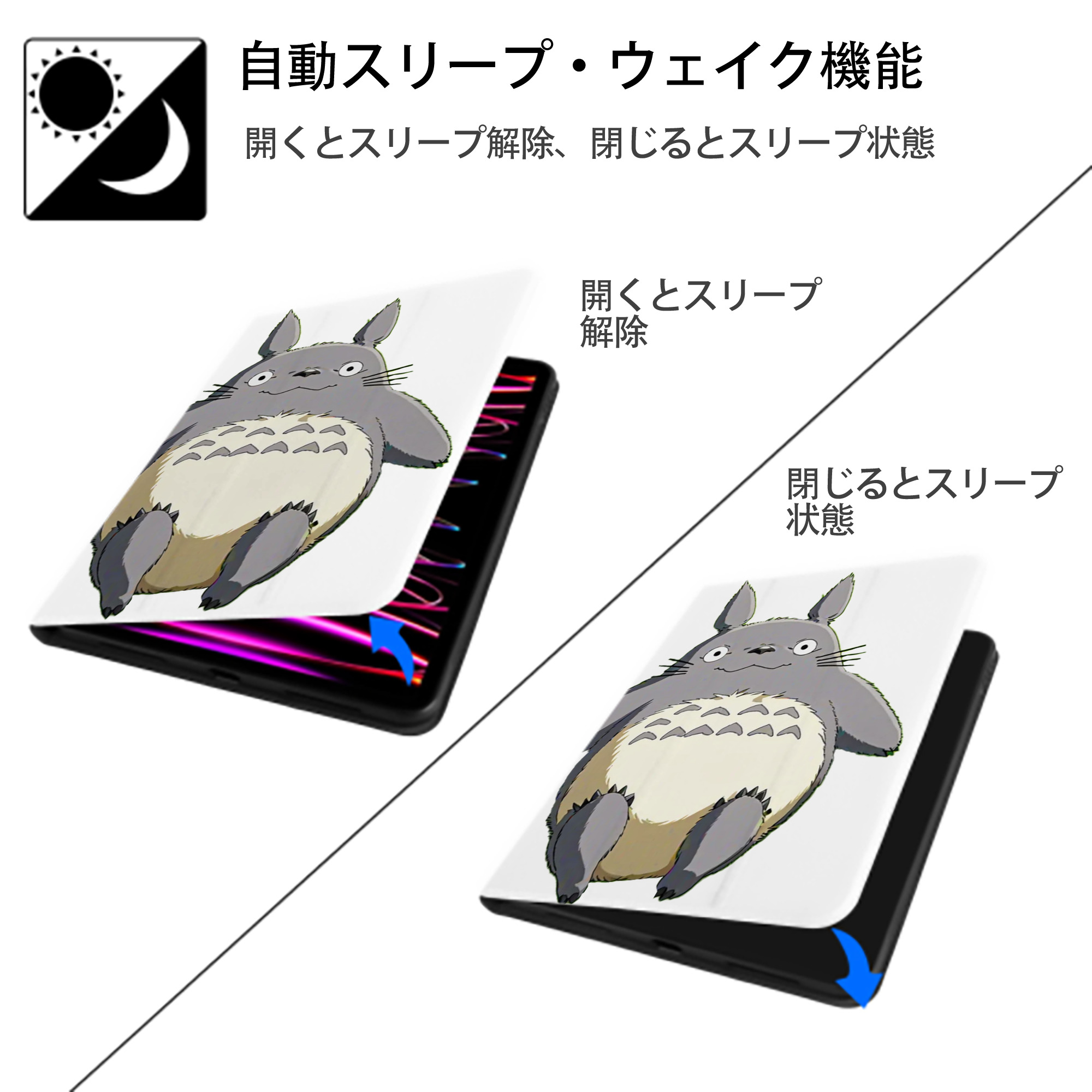 となりのトトロ 草壁メイ 草壁サツキ My Neighbor Totoro Satsuki Kusakabe Mei Kusakabe IPad ケース ペン収納付き 三つ折りスタンド PUレザー×シリコン 対応機種9.5/10.5/10.9インチ