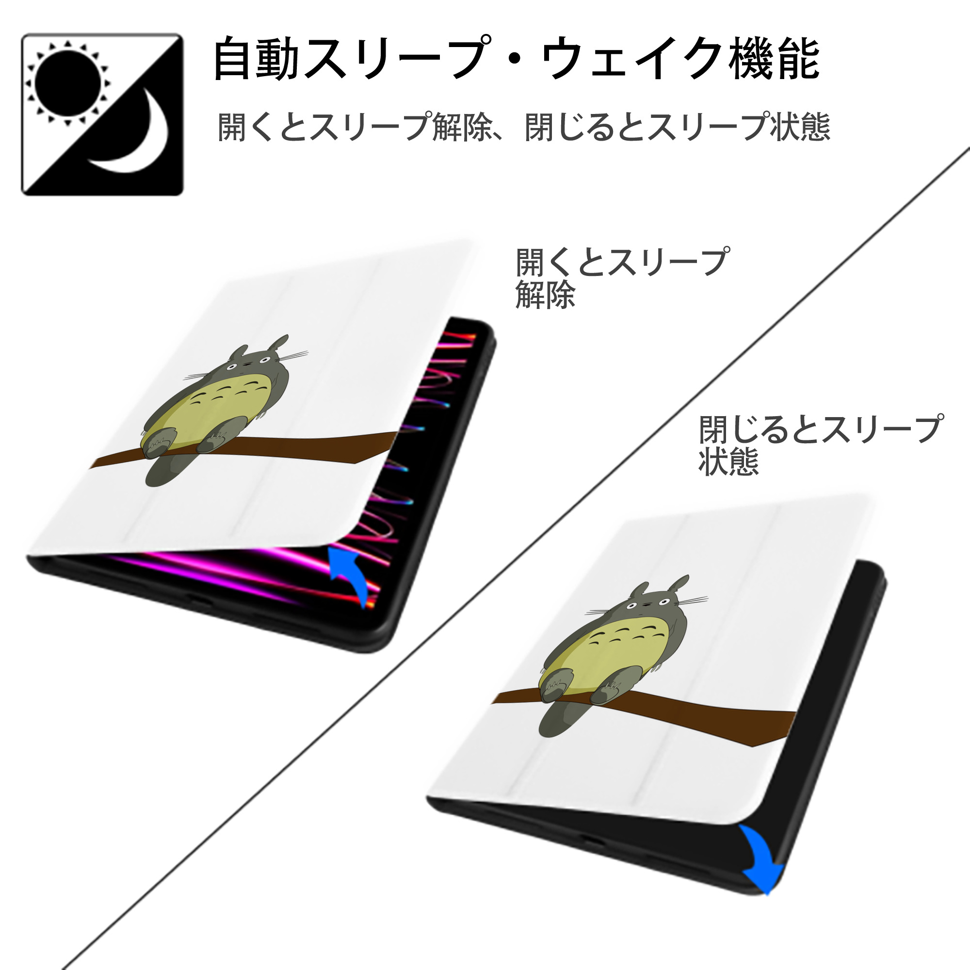 となりのトトロ 草壁メイ 草壁サツキ My Neighbor Totoro Satsuki Kusakabe Mei Kusakabe IPad ケース ペン収納付き 三つ折りスタンド PUレザー×シリコン 対応機種9.5/10.5/10.9インチ