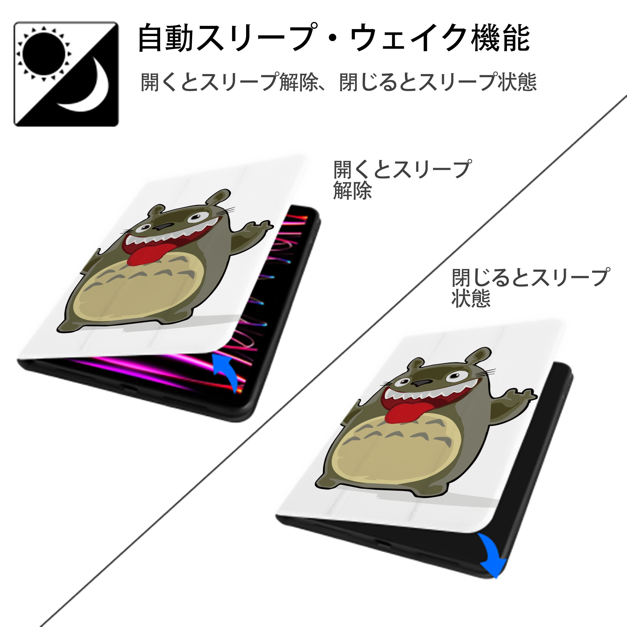 となりのトトロ 草壁メイ 草壁サツキ My Neighbor Totoro Satsuki Kusakabe Mei Kusakabe IPad ケース ペン収納付き 三つ折りスタンド PUレザー×シリコン 対応機種9.5/10.5/10.9インチ