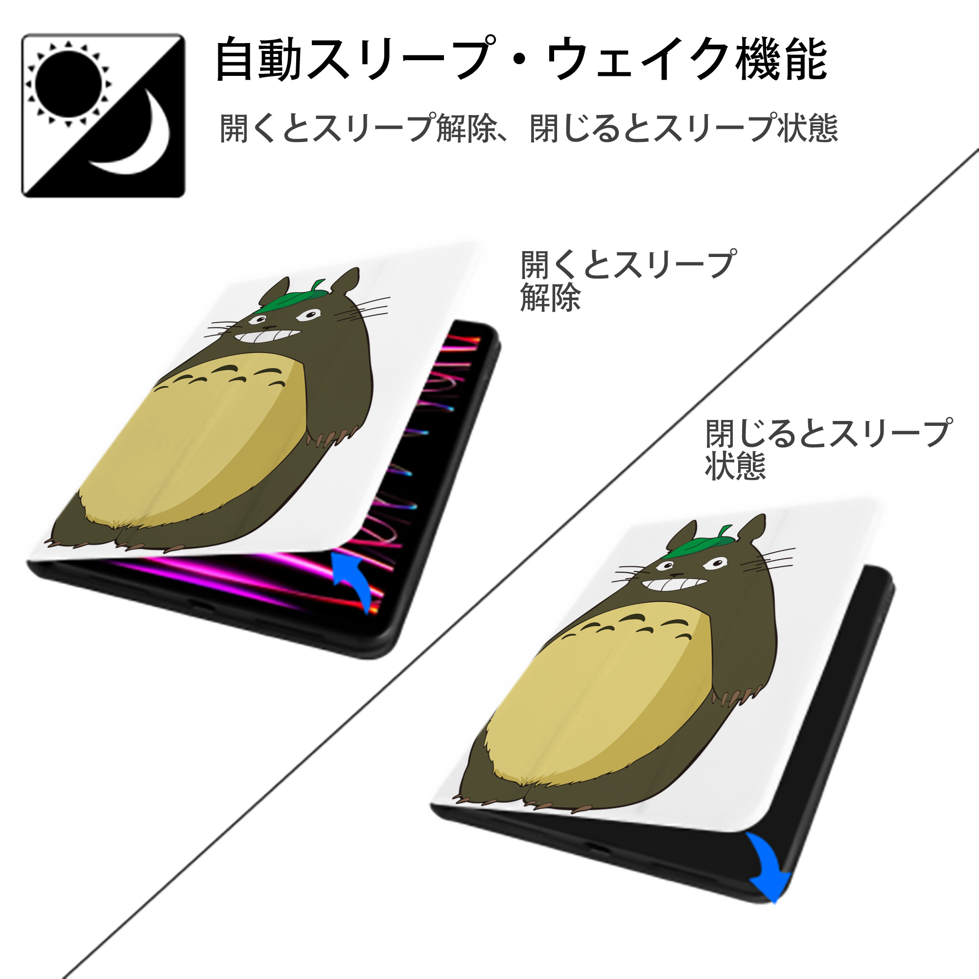 となりのトトロ 草壁メイ 草壁サツキ My Neighbor Totoro Satsuki Kusakabe Mei Kusakabe IPad ケース ペン収納付き 三つ折りスタンド PUレザー×シリコン 対応機種9.5/10.5/10.9インチ