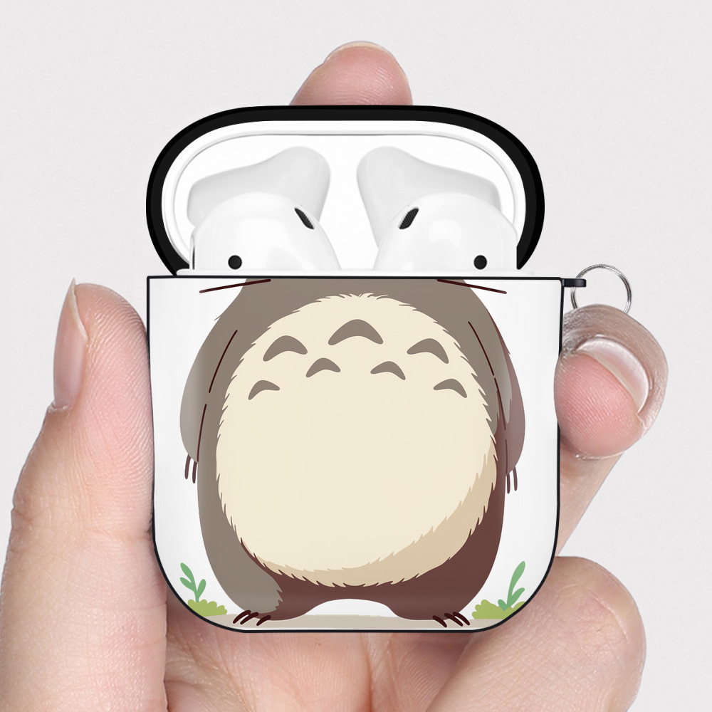 （画像用） となりのトトロ 草壁メイ 草壁サツキ My Neighbor Totoro Satsuki Kusakabe Mei Kusakabe AirPods 第2世代保護ケース ハードシェル ブラック 耐衝撃・防指紋・カラビナ付き