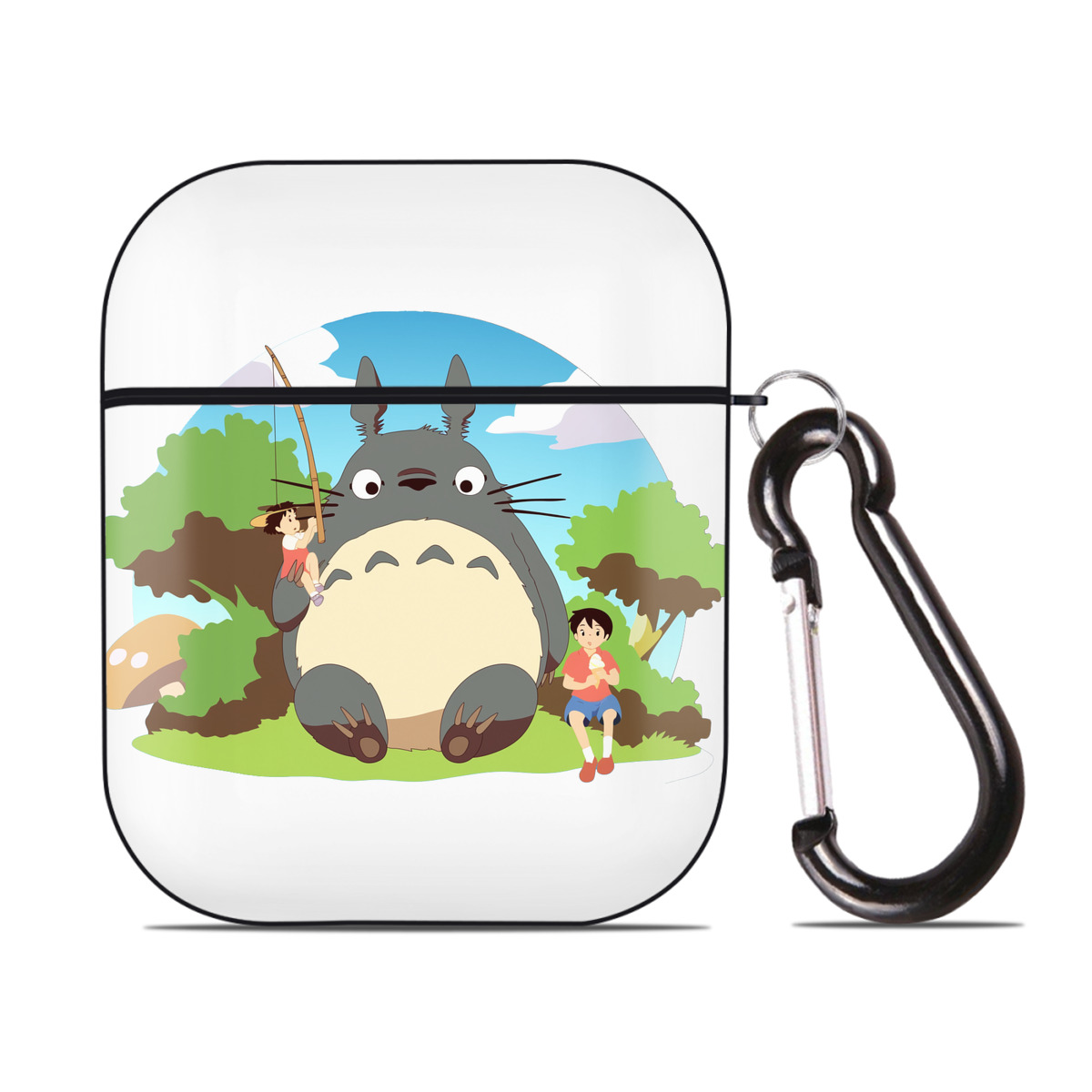 （画像用） となりのトトロ 草壁メイ 草壁サツキ My Neighbor Totoro Satsuki Kusakabe Mei Kusakabe AirPods 第2世代保護ケース ハードシェル ブラック 耐衝撃・防指紋・カラビナ付き