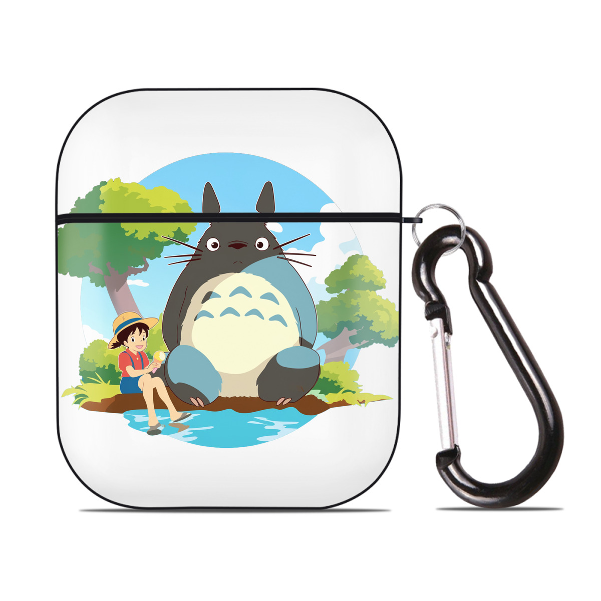 （画像用） となりのトトロ 草壁メイ 草壁サツキ My Neighbor Totoro Satsuki Kusakabe Mei Kusakabe AirPods 第2世代保護ケース ハードシェル ブラック 耐衝撃・防指紋・カラビナ付き