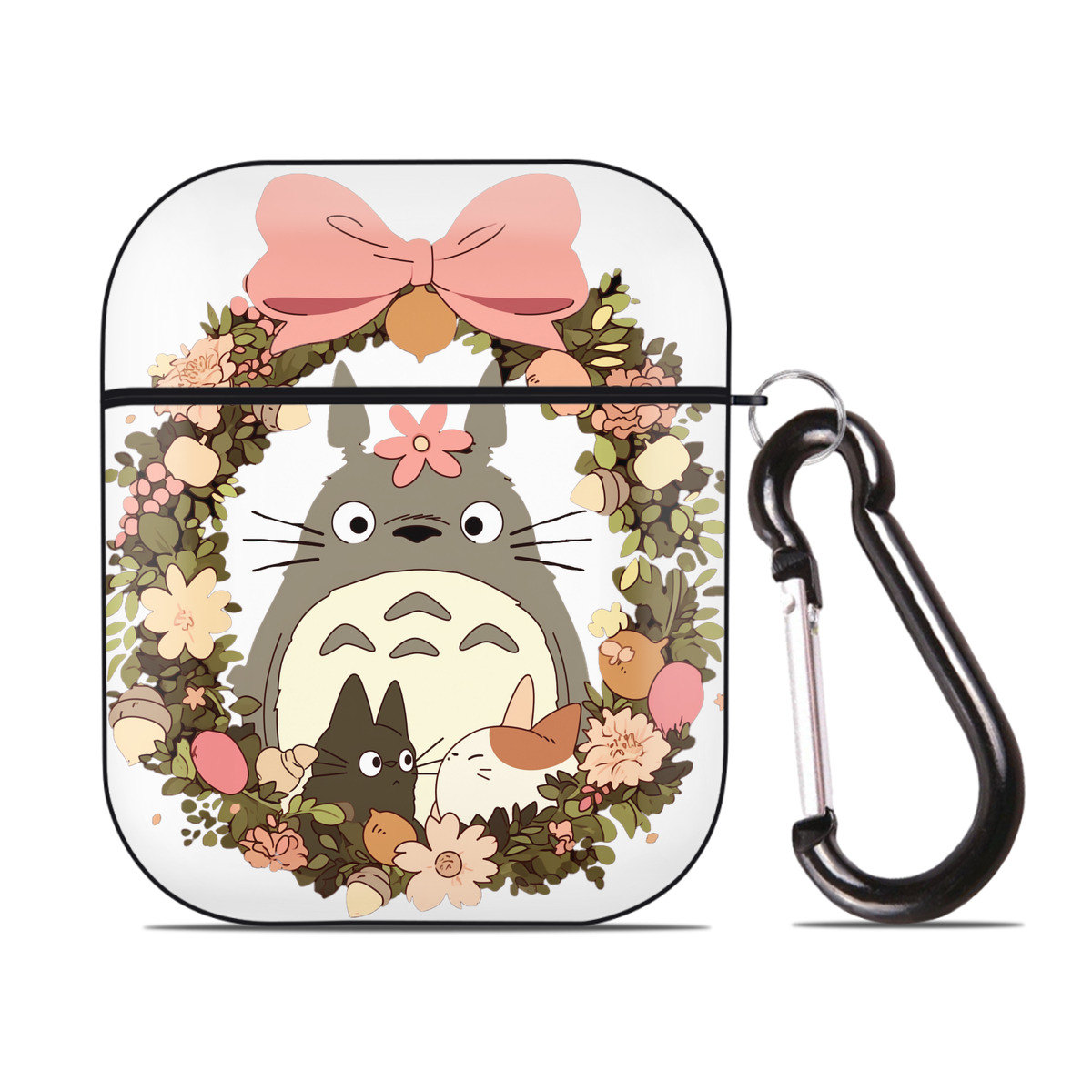 （画像用） となりのトトロ 草壁メイ 草壁サツキ My Neighbor Totoro Satsuki Kusakabe Mei Kusakabe AirPods 第2世代保護ケース ハードシェル ブラック 耐衝撃・防指紋・カラビナ付き