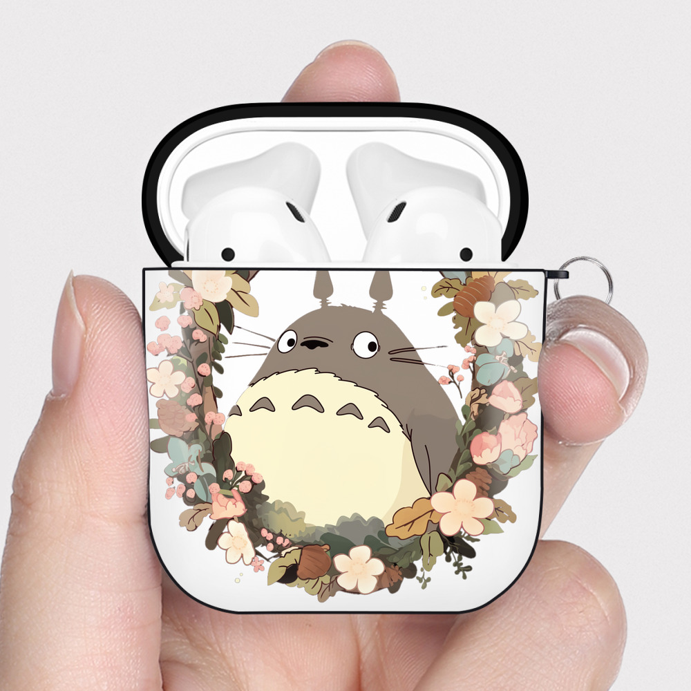 （画像用） となりのトトロ 草壁メイ 草壁サツキ My Neighbor Totoro Satsuki Kusakabe Mei Kusakabe AirPods 第2世代保護ケース ハードシェル ブラック 耐衝撃・防指紋・カラビナ付き