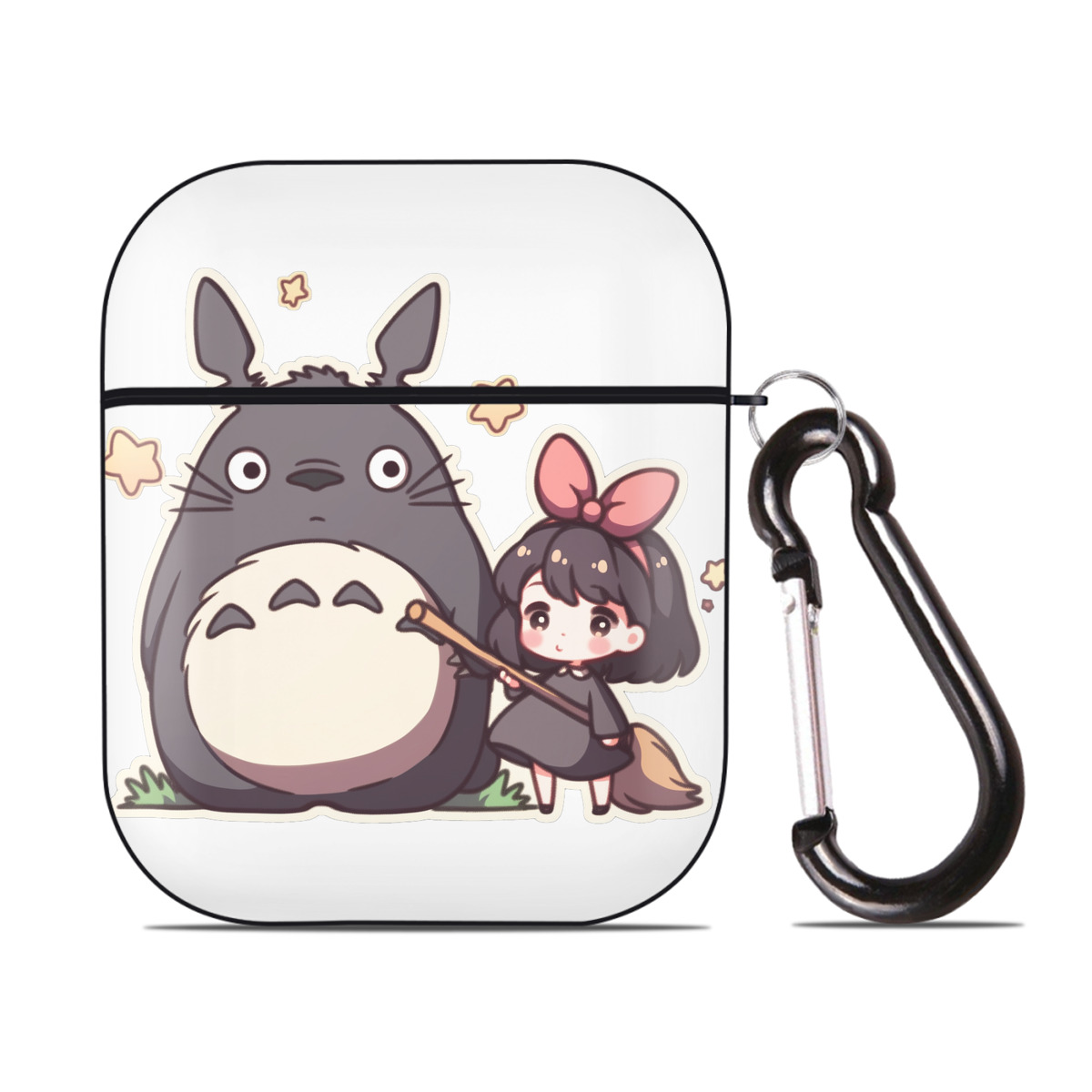 （画像用） となりのトトロ 草壁メイ 草壁サツキ My Neighbor Totoro Satsuki Kusakabe Mei Kusakabe AirPods 第2世代保護ケース ハードシェル ブラック 耐衝撃・防指紋・カラビナ付き