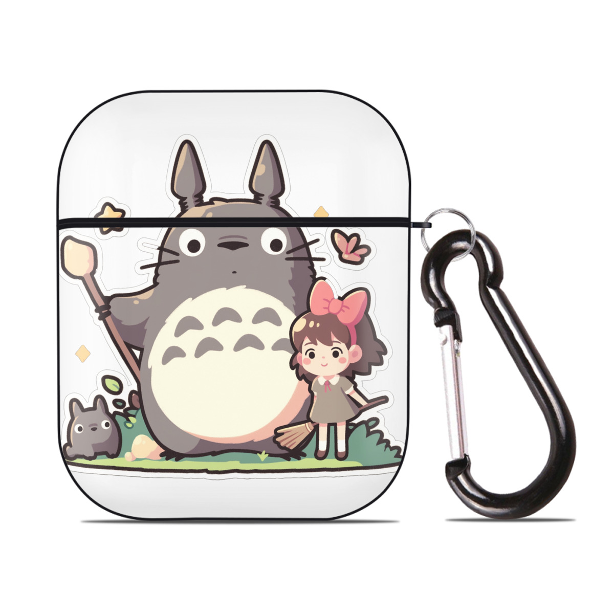（画像用） となりのトトロ 草壁メイ 草壁サツキ My Neighbor Totoro Satsuki Kusakabe Mei Kusakabe AirPods 第2世代保護ケース ハードシェル ブラック 耐衝撃・防指紋・カラビナ付き