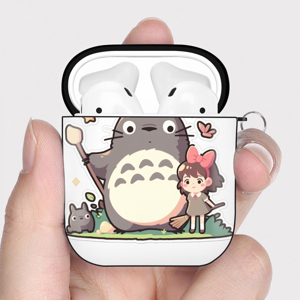 （画像用） となりのトトロ 草壁メイ 草壁サツキ My Neighbor Totoro Satsuki Kusakabe Mei Kusakabe AirPods 第2世代保護ケース ハードシェル ブラック 耐衝撃・防指紋・カラビナ付き