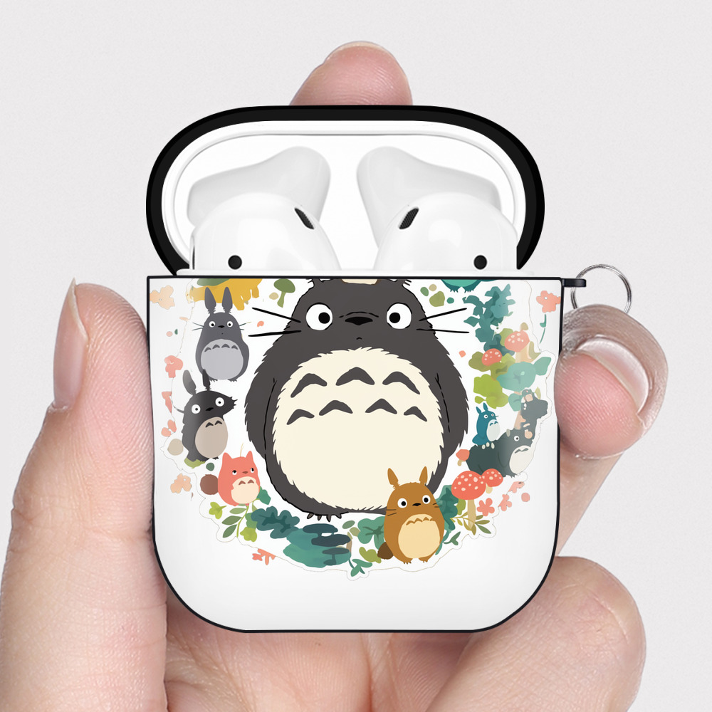 （画像用） となりのトトロ 草壁メイ 草壁サツキ My Neighbor Totoro Satsuki Kusakabe Mei Kusakabe AirPods 第2世代保護ケース ハードシェル ブラック 耐衝撃・防指紋・カラビナ付き