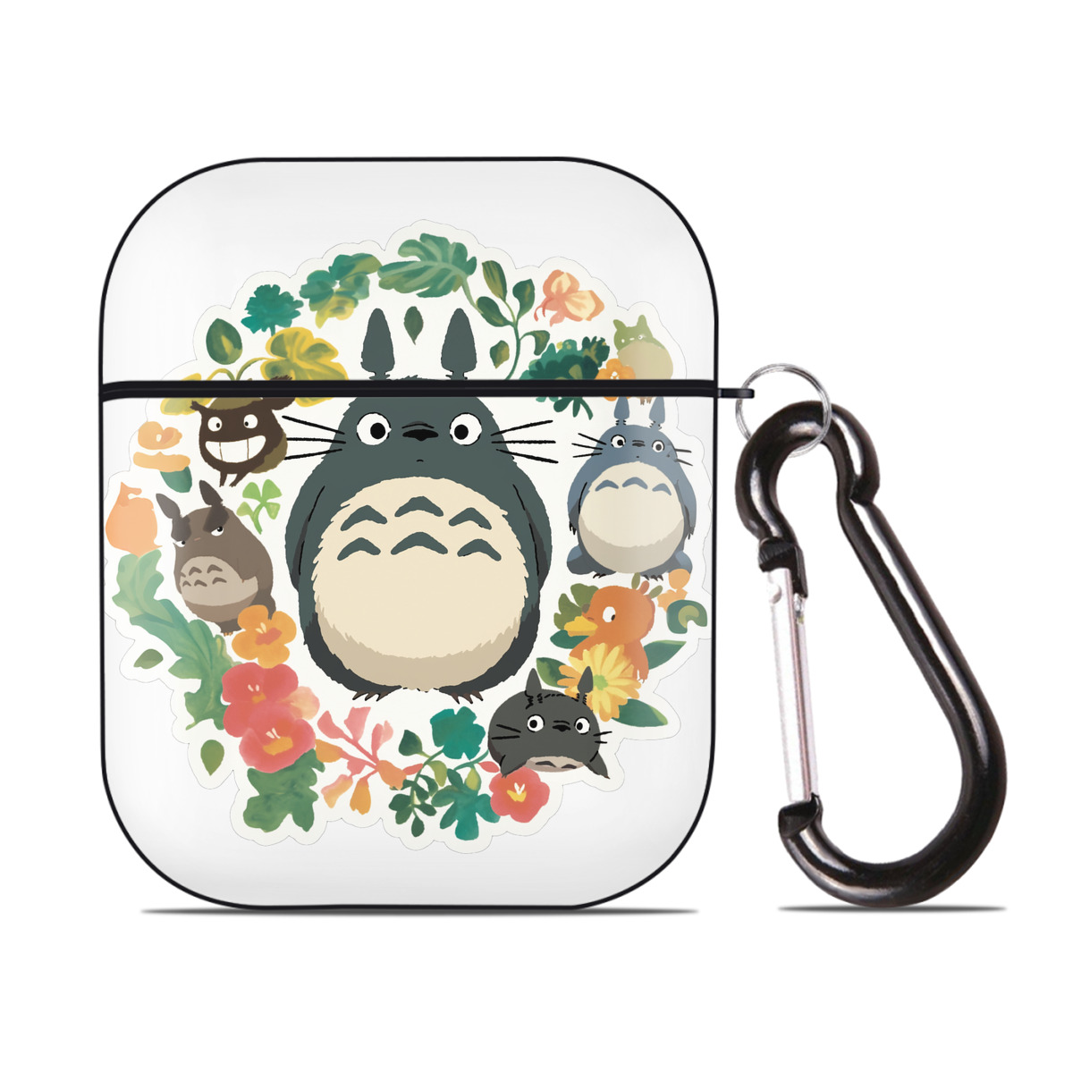 （画像用） となりのトトロ 草壁メイ 草壁サツキ My Neighbor Totoro Satsuki Kusakabe Mei Kusakabe AirPods 第2世代保護ケース ハードシェル ブラック 耐衝撃・防指紋・カラビナ付き