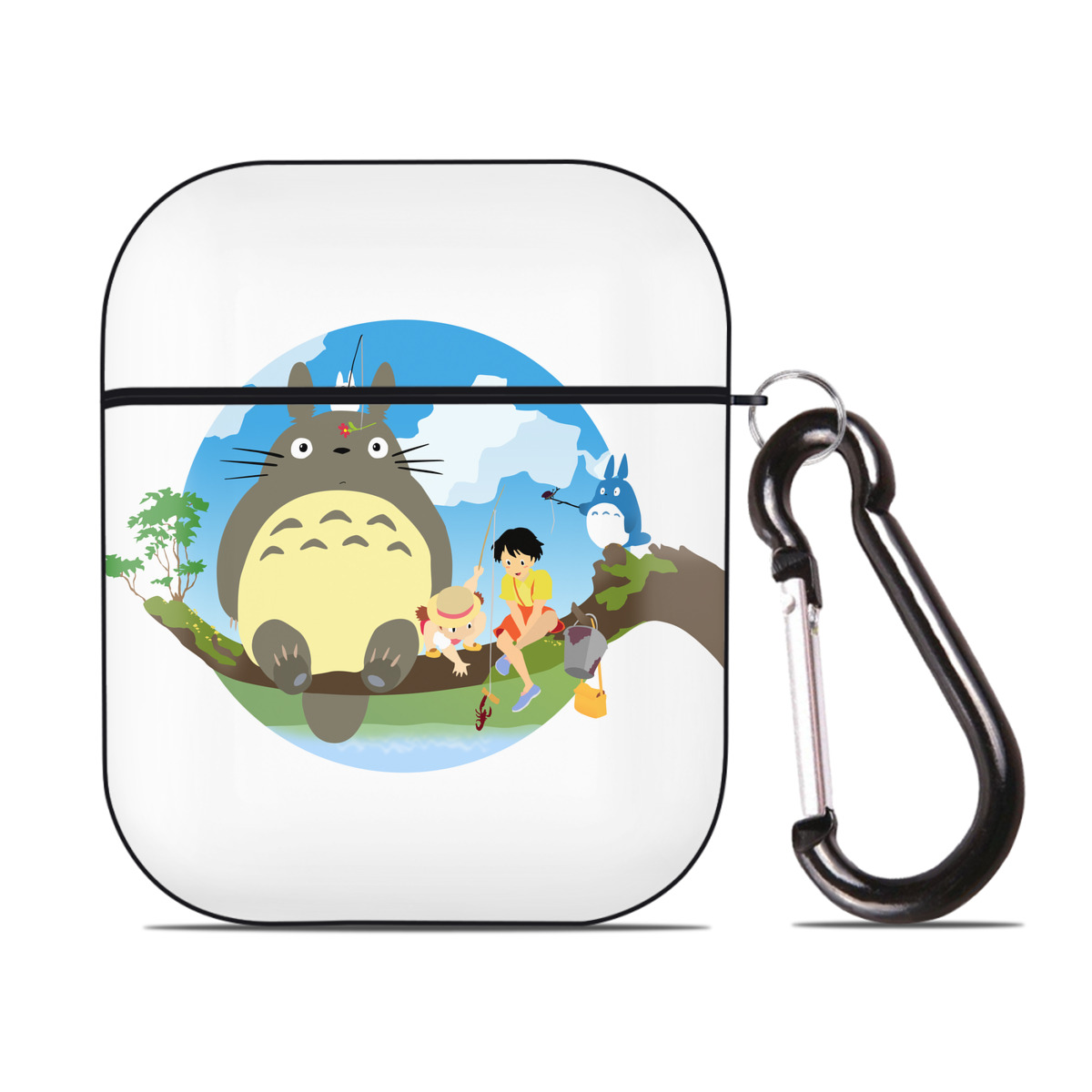 （画像用） となりのトトロ 草壁メイ 草壁サツキ My Neighbor Totoro Satsuki Kusakabe Mei Kusakabe AirPods 第2世代保護ケース ハードシェル ブラック 耐衝撃・防指紋・カラビナ付き