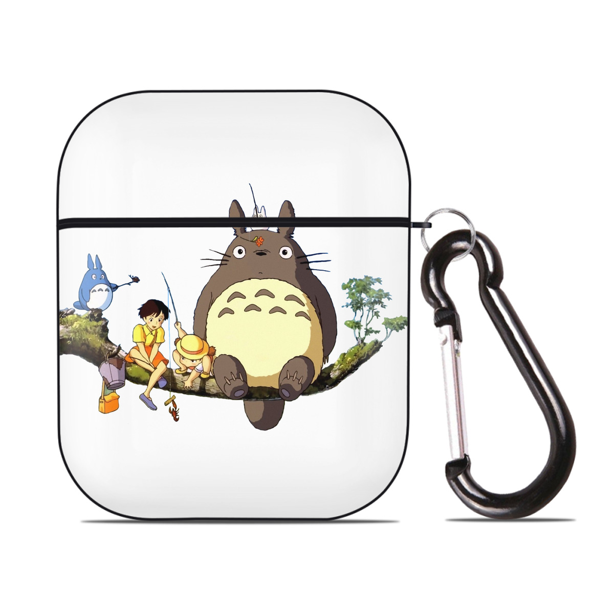 （画像用） となりのトトロ 草壁メイ 草壁サツキ My Neighbor Totoro Satsuki Kusakabe Mei Kusakabe AirPods 第2世代保護ケース ハードシェル ブラック 耐衝撃・防指紋・カラビナ付き