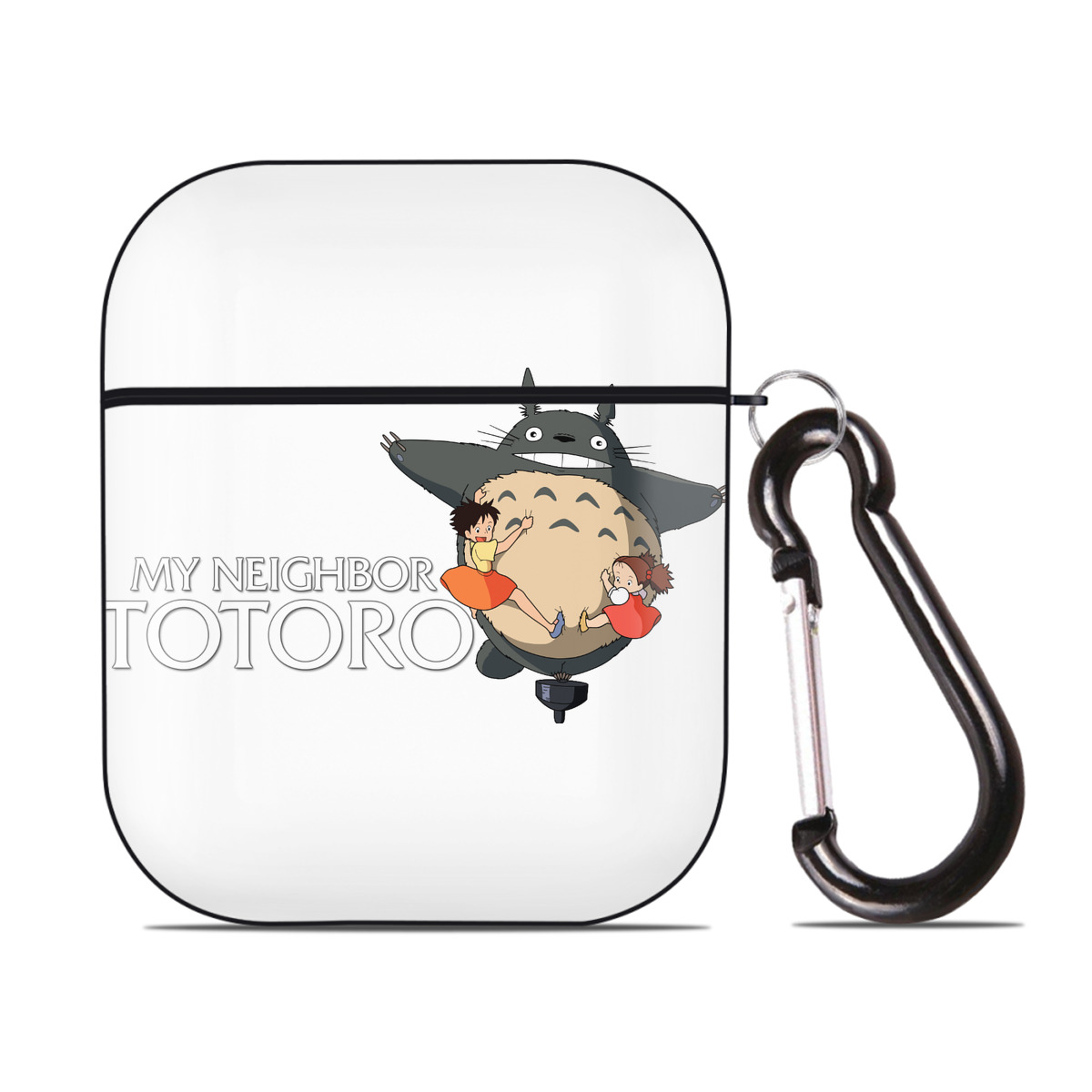 （画像用） となりのトトロ 草壁メイ 草壁サツキ My Neighbor Totoro Satsuki Kusakabe Mei Kusakabe AirPods 第2世代保護ケース ハードシェル ブラック 耐衝撃・防指紋・カラビナ付き