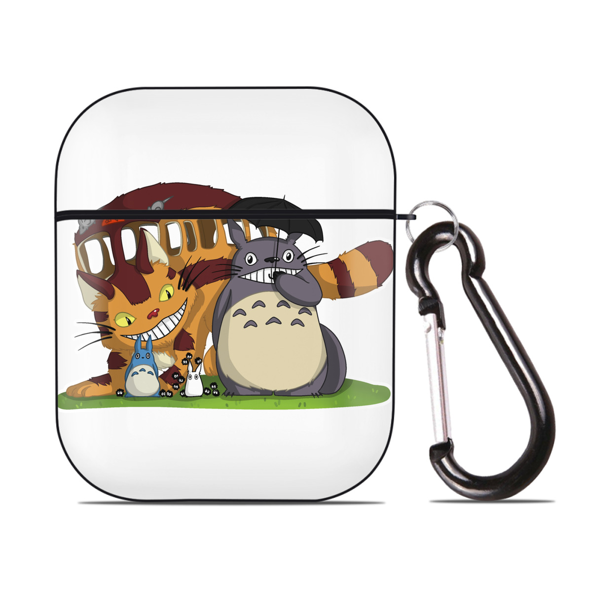 （画像用） となりのトトロ 草壁メイ 草壁サツキ My Neighbor Totoro Satsuki Kusakabe Mei Kusakabe AirPods 第2世代保護ケース ハードシェル ブラック 耐衝撃・防指紋・カラビナ付き