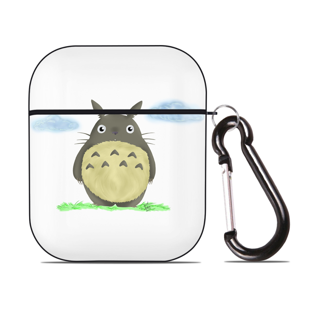 （画像用） となりのトトロ 草壁メイ 草壁サツキ My Neighbor Totoro Satsuki Kusakabe Mei Kusakabe AirPods 第2世代保護ケース ハードシェル ブラック 耐衝撃・防指紋・カラビナ付き