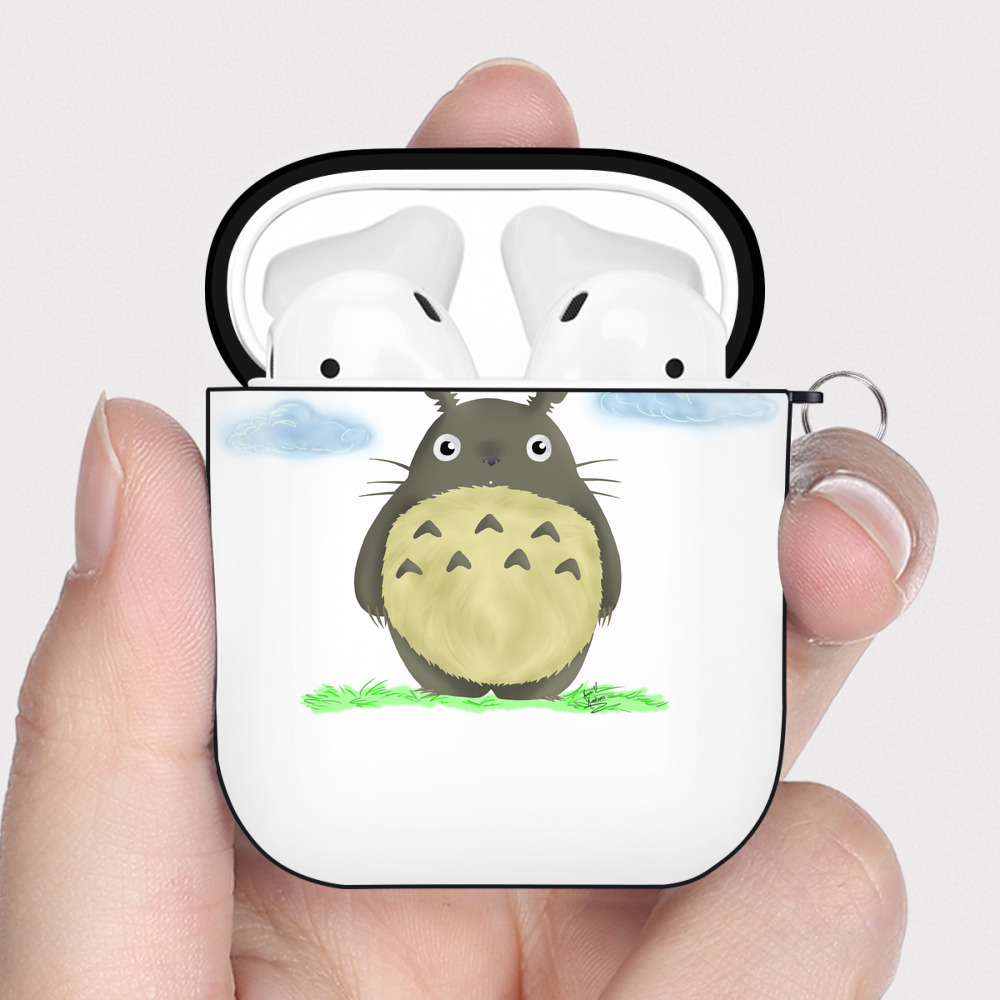 （画像用） となりのトトロ 草壁メイ 草壁サツキ My Neighbor Totoro Satsuki Kusakabe Mei Kusakabe AirPods 第2世代保護ケース ハードシェル ブラック 耐衝撃・防指紋・カラビナ付き