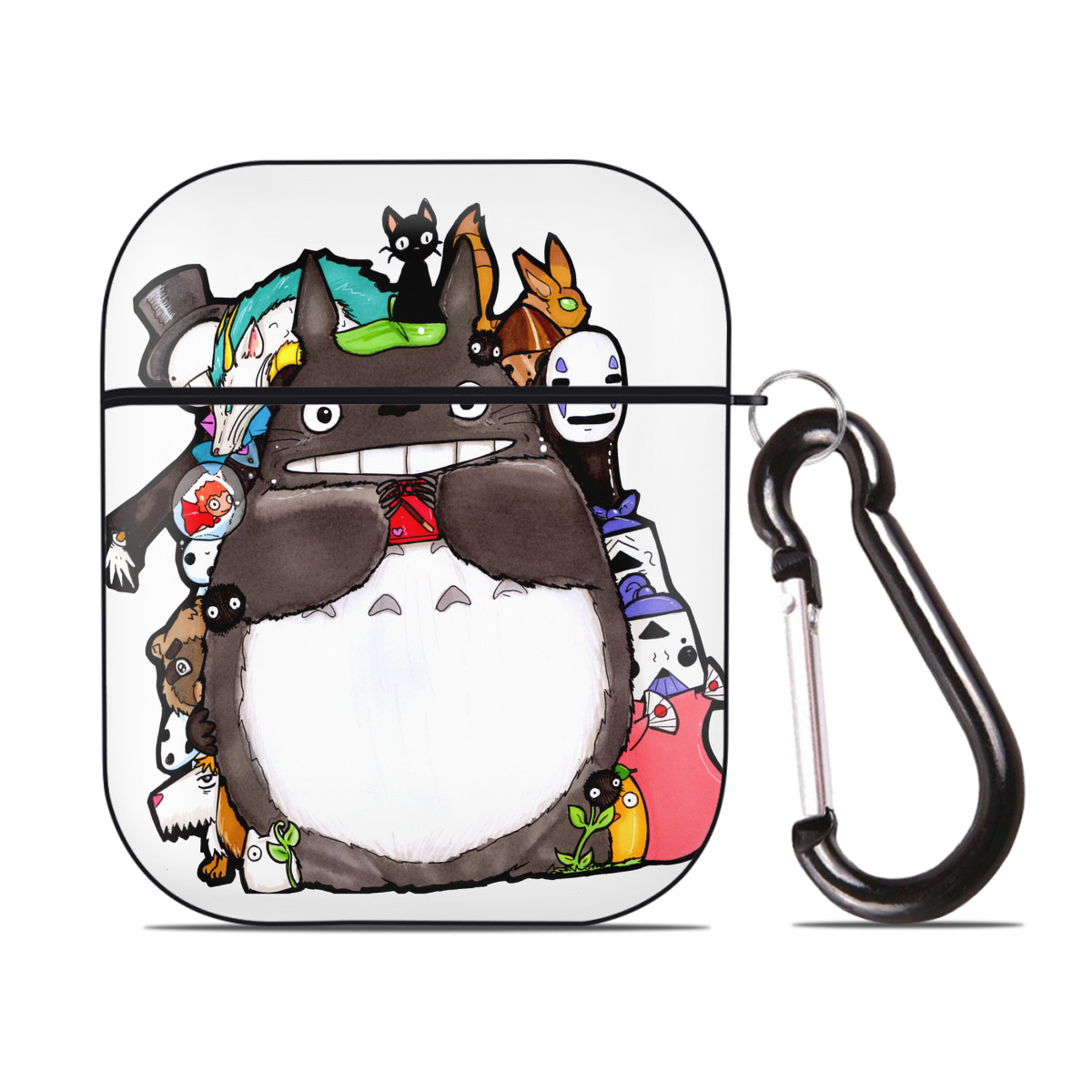 （画像用） となりのトトロ 草壁メイ 草壁サツキ My Neighbor Totoro Satsuki Kusakabe Mei Kusakabe AirPods 第2世代保護ケース ハードシェル ブラック 耐衝撃・防指紋・カラビナ付き