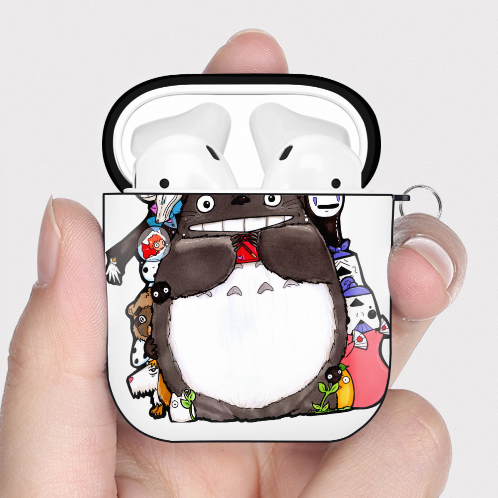 （画像用） となりのトトロ 草壁メイ 草壁サツキ My Neighbor Totoro Satsuki Kusakabe Mei Kusakabe AirPods 第2世代保護ケース ハードシェル ブラック 耐衝撃・防指紋・カラビナ付き