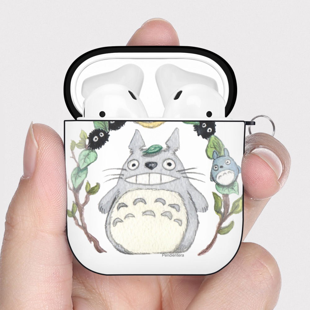 （画像用） となりのトトロ 草壁メイ 草壁サツキ My Neighbor Totoro Satsuki Kusakabe Mei Kusakabe AirPods 第2世代保護ケース ハードシェル ブラック 耐衝撃・防指紋・カラビナ付き