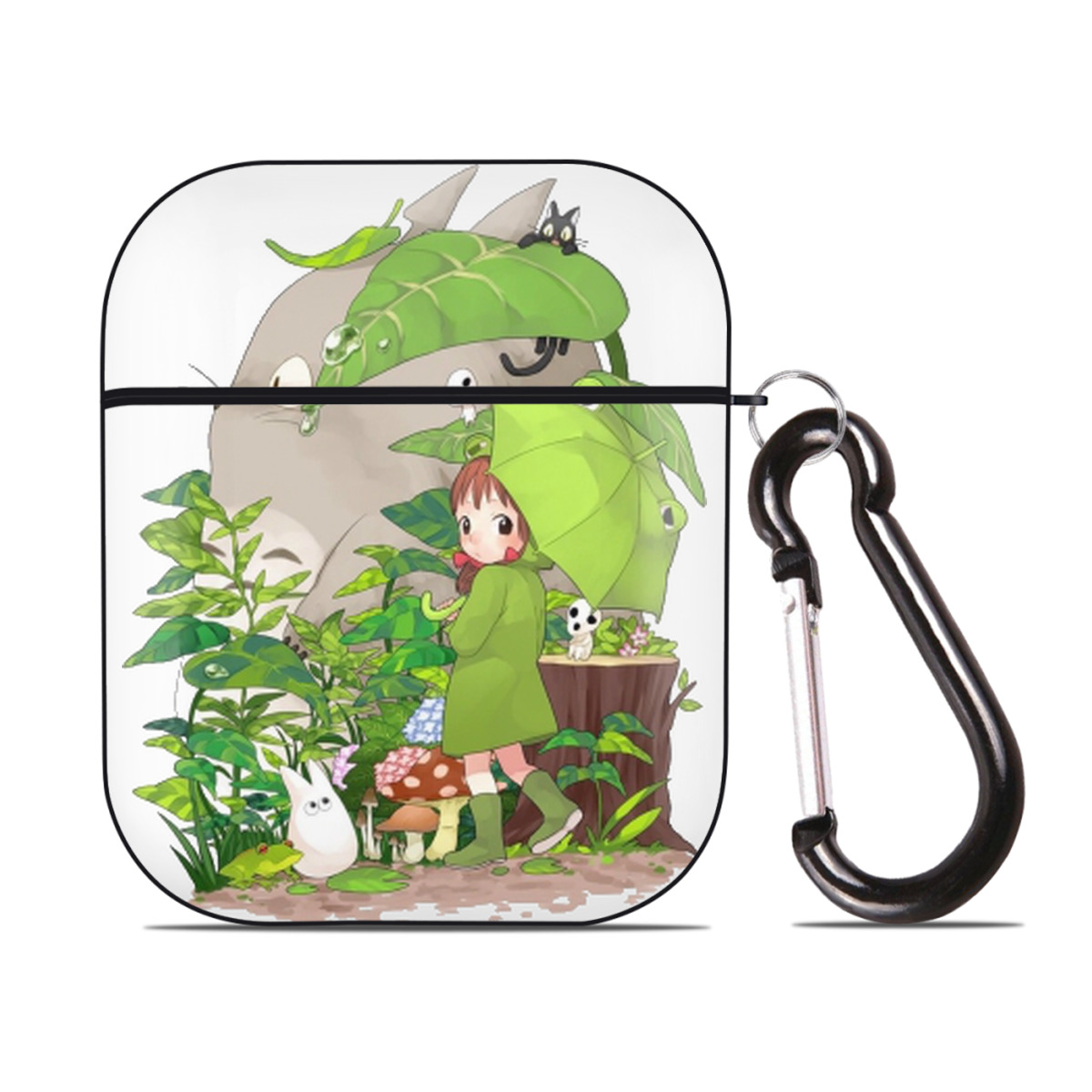 （画像用） となりのトトロ 草壁メイ 草壁サツキ My Neighbor Totoro Satsuki Kusakabe Mei Kusakabe AirPods 第2世代保護ケース ハードシェル ブラック 耐衝撃・防指紋・カラビナ付き